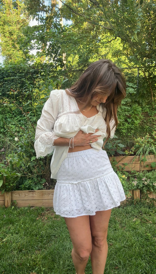 White Eyelet Tiered Mini Skirt