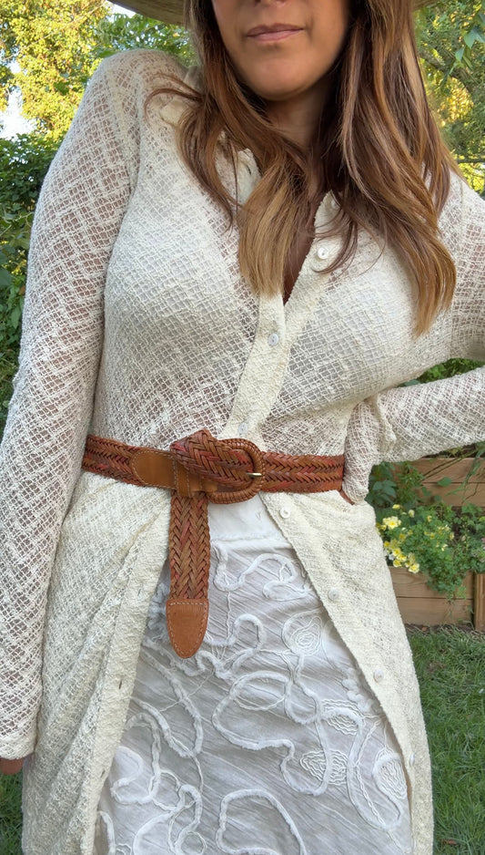 Vintage Braided Tan Leather Belt