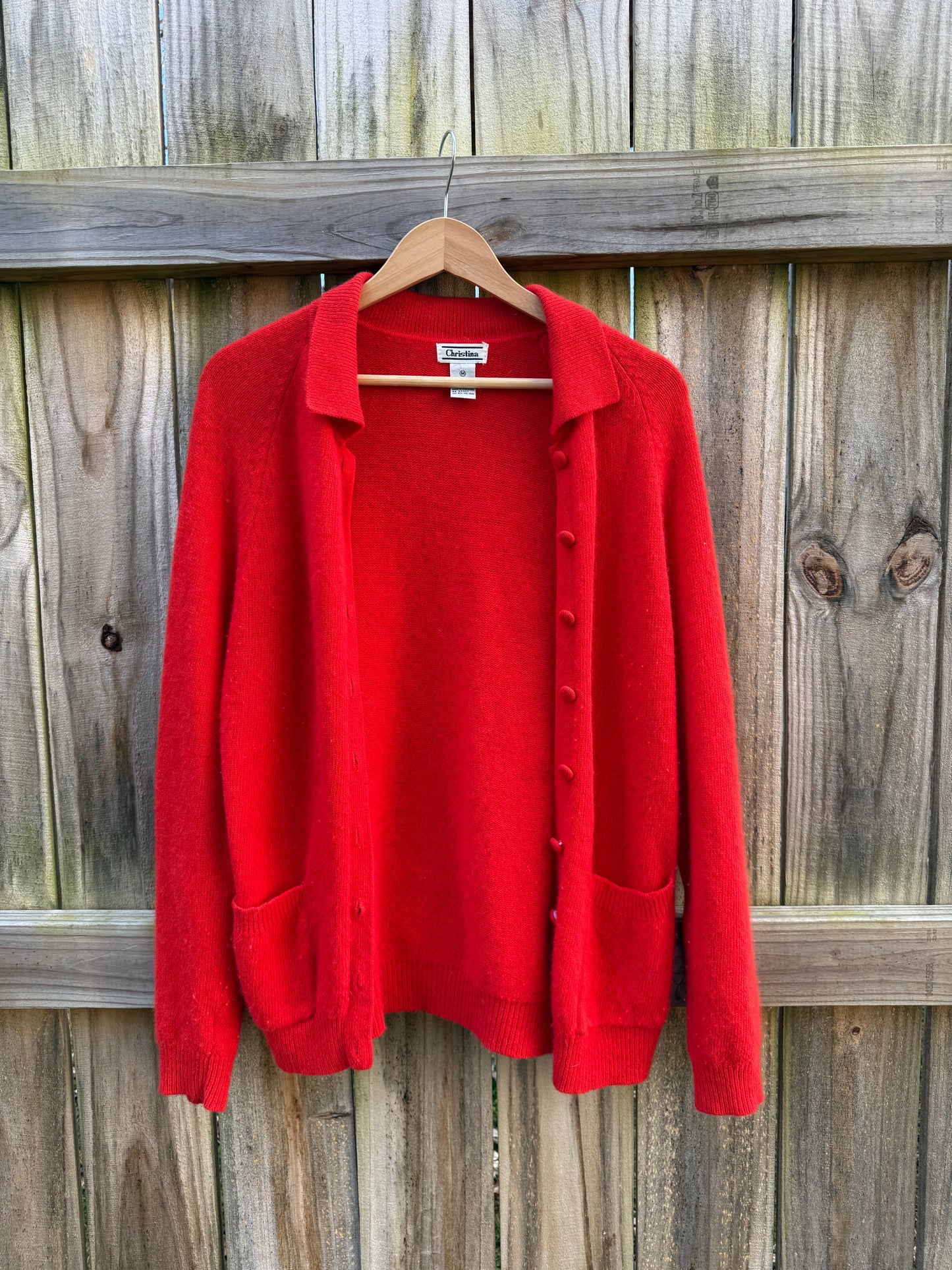 Vintage Christina Red Wool-Angora Cardigan (Made in Hong Kong)