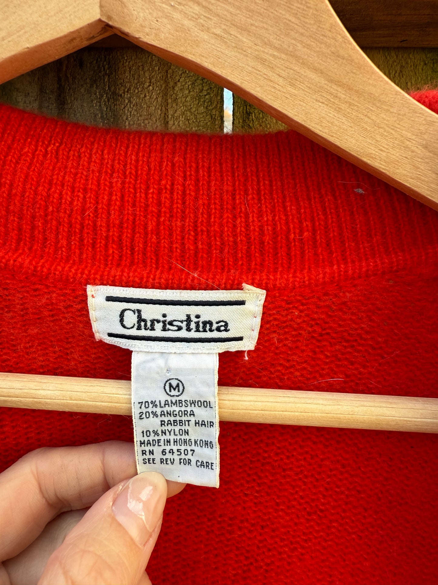 Vintage Christina Red Wool-Angora Cardigan (Made in Hong Kong)