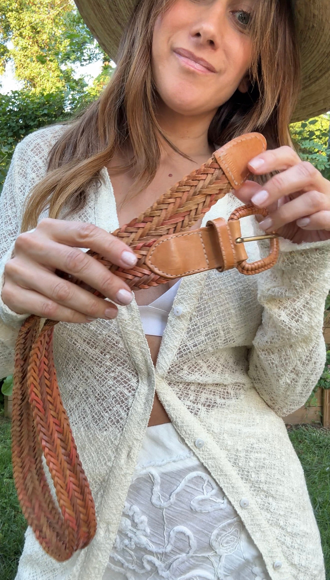 Vintage Braided Tan Leather Belt