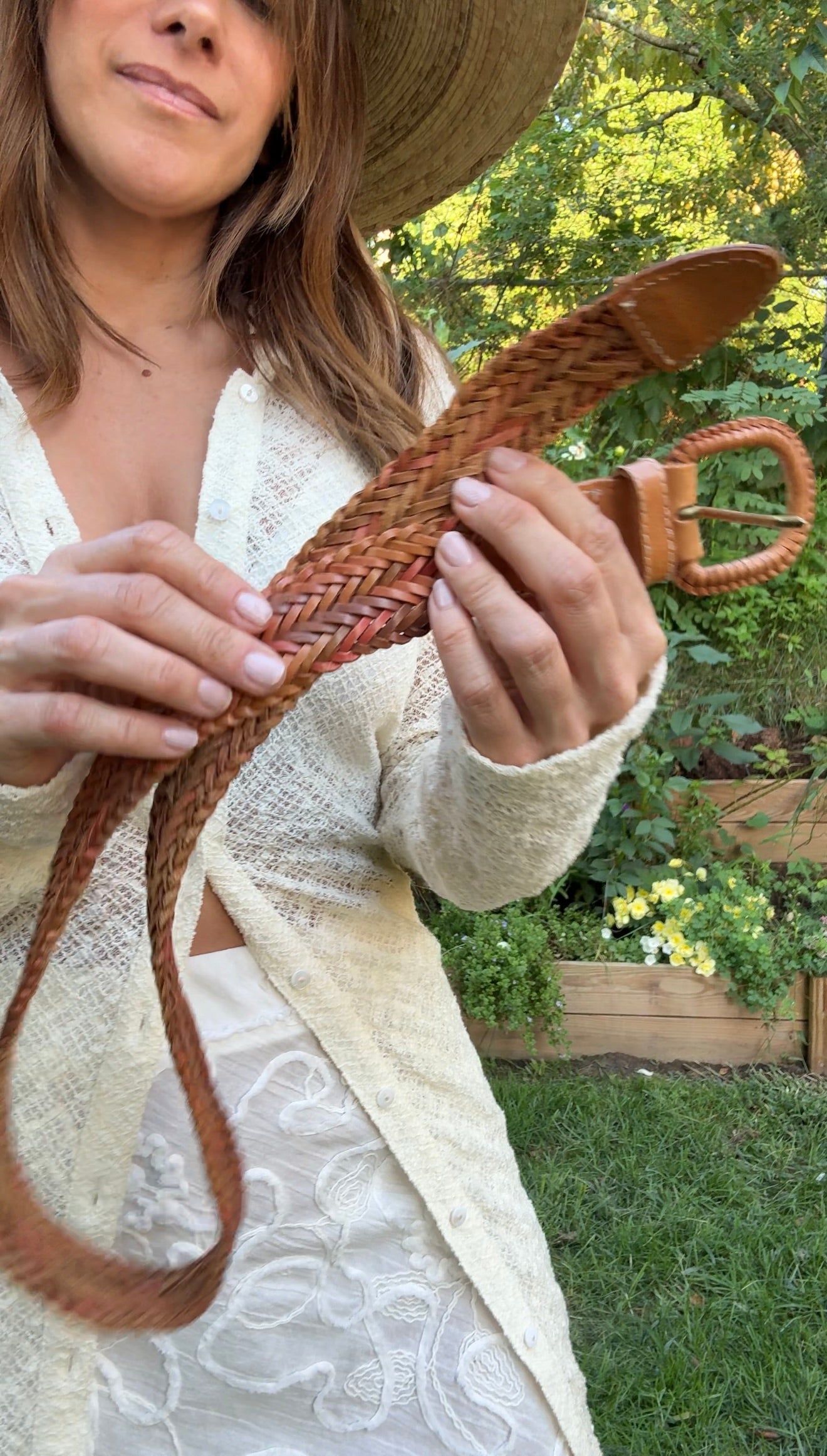 Vintage Braided Tan Leather Belt