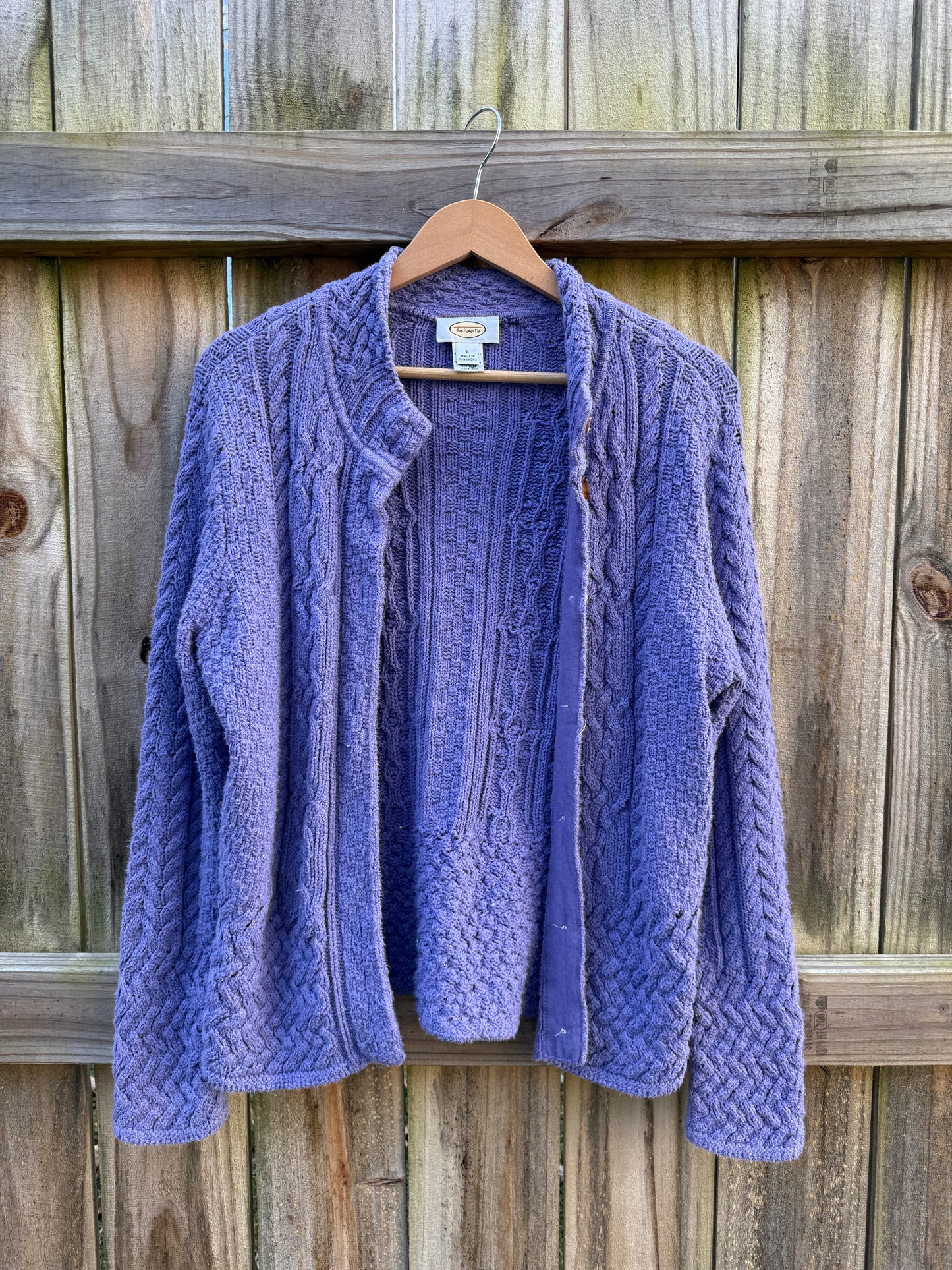 Vintage Periwinkle Cable-Knit Cardigan (Talbots, Made in USA) Purple Lavender