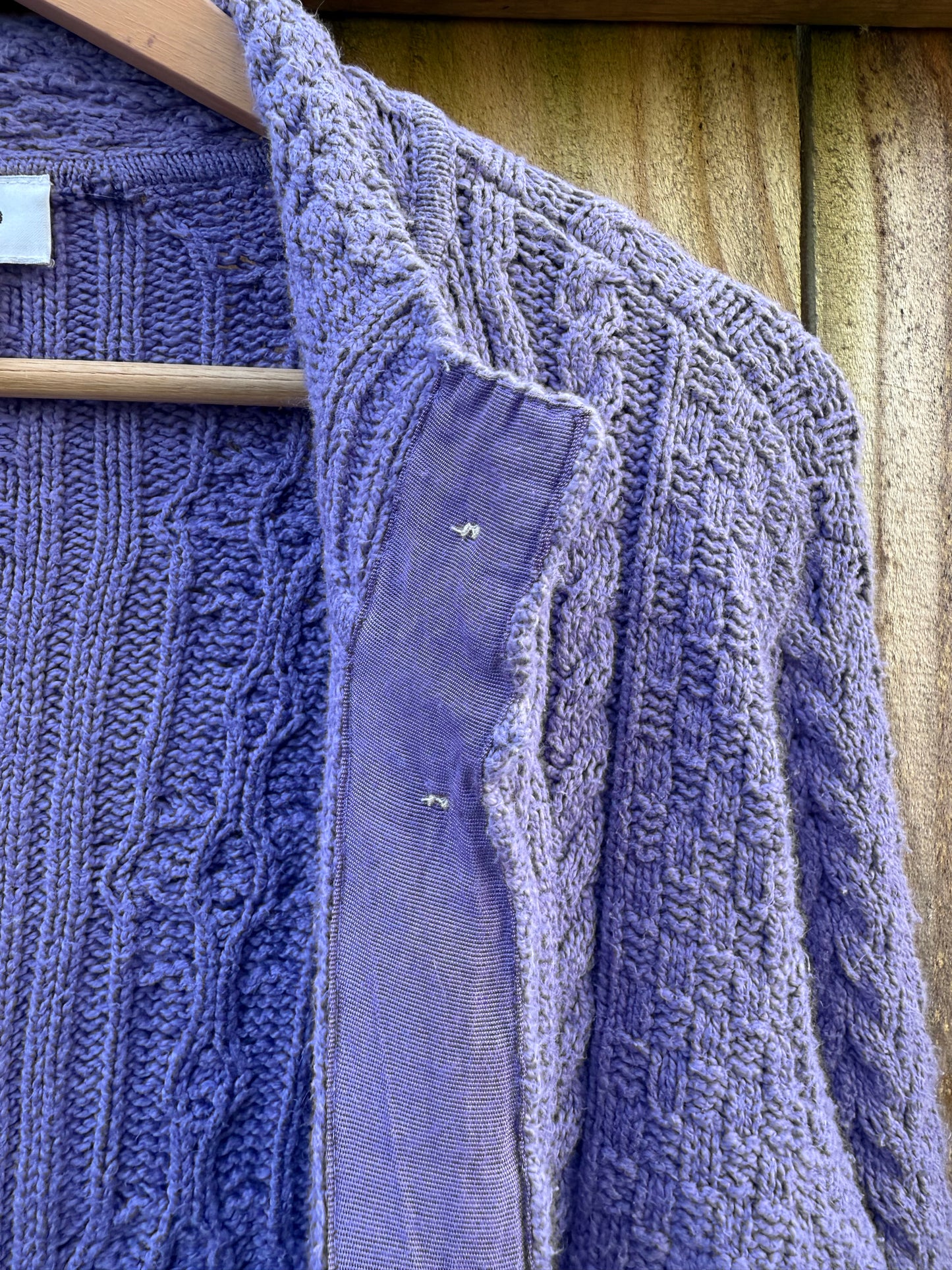 Vintage Periwinkle Cable-Knit Cardigan (Talbots, Made in USA) Purple Lavender