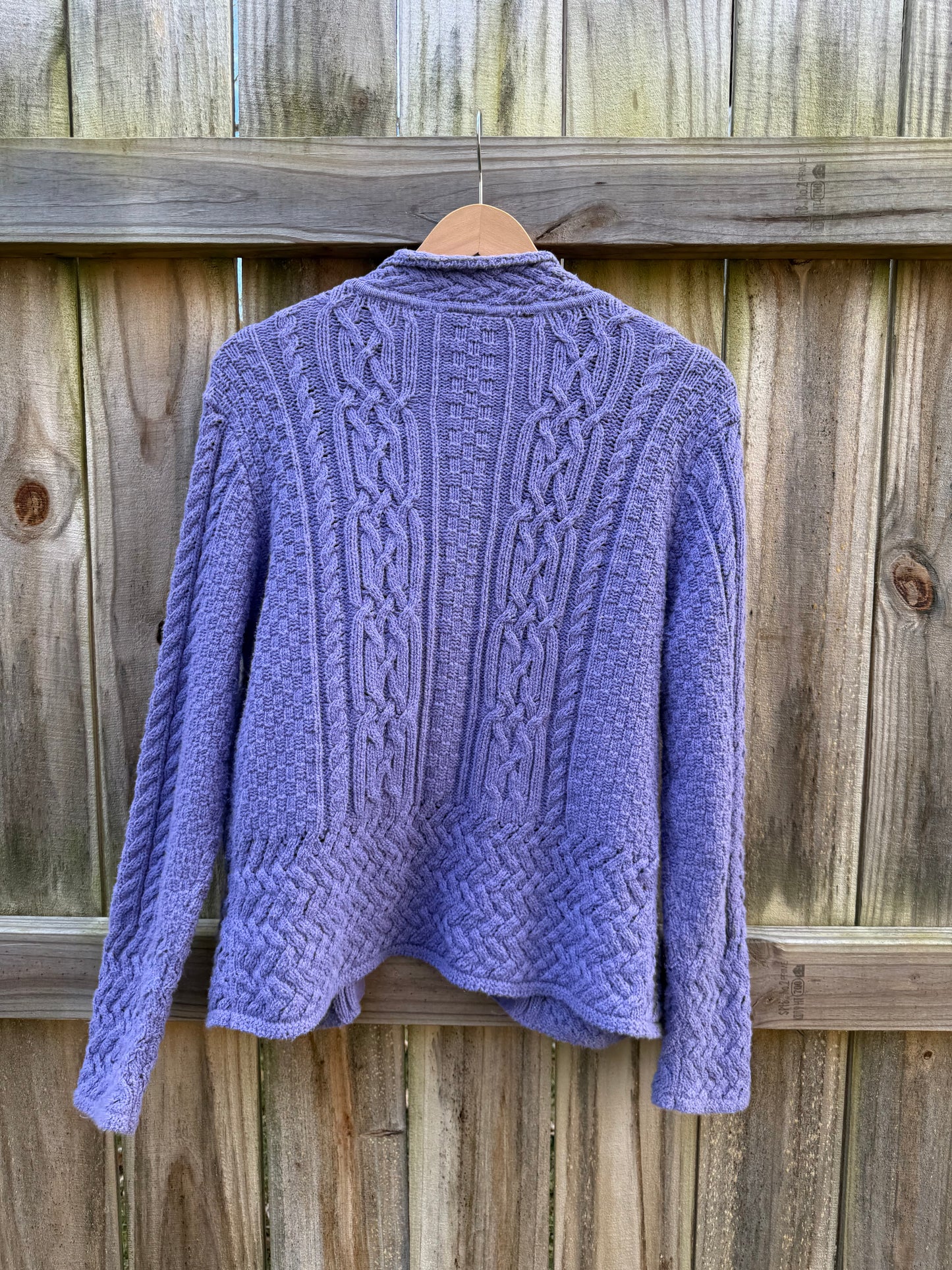 Vintage Periwinkle Cable-Knit Cardigan (Talbots, Made in USA) Purple Lavender