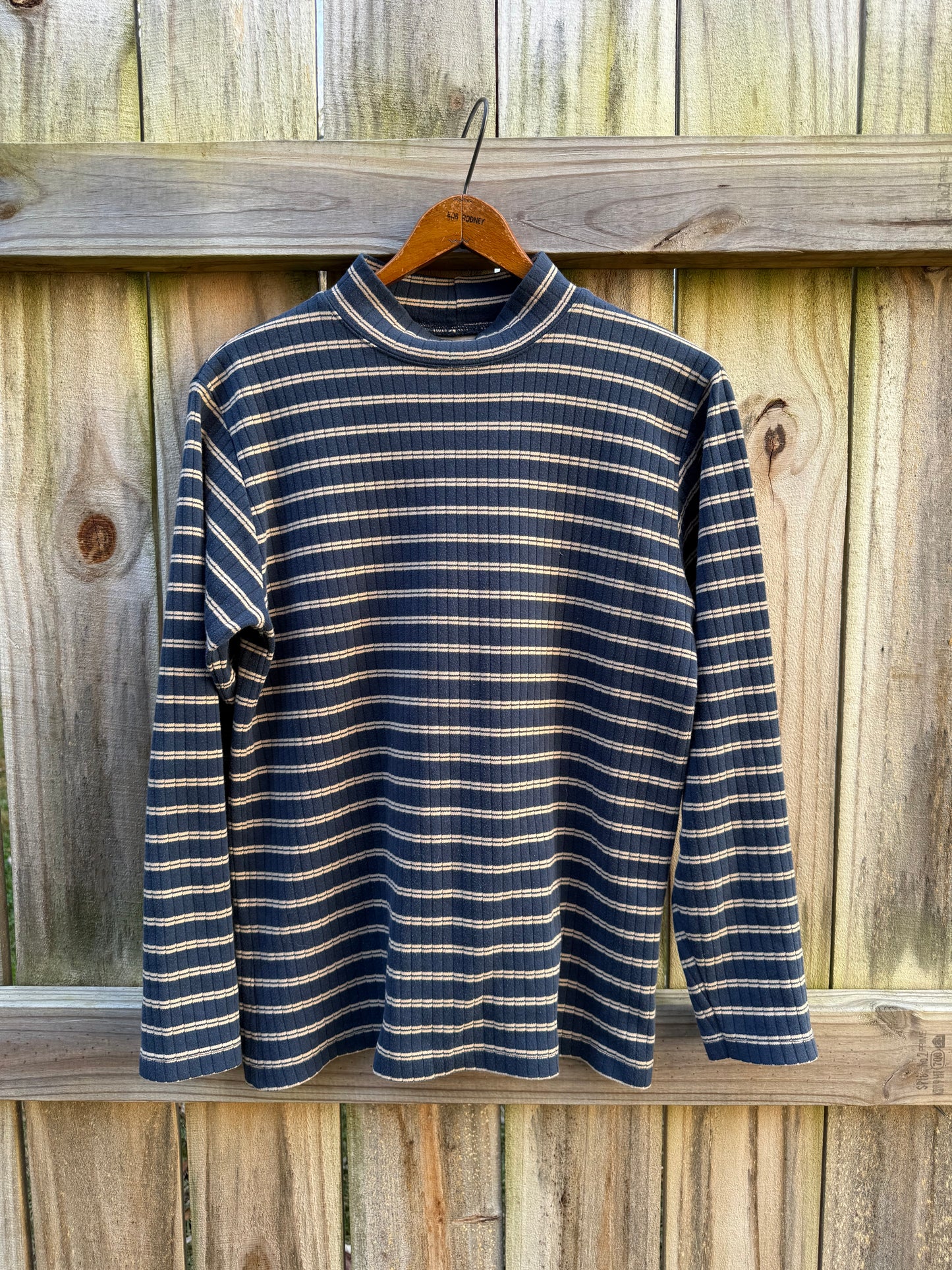 Vintage 90s Mountain Lake Ribbed Stripe Mockneck Tee