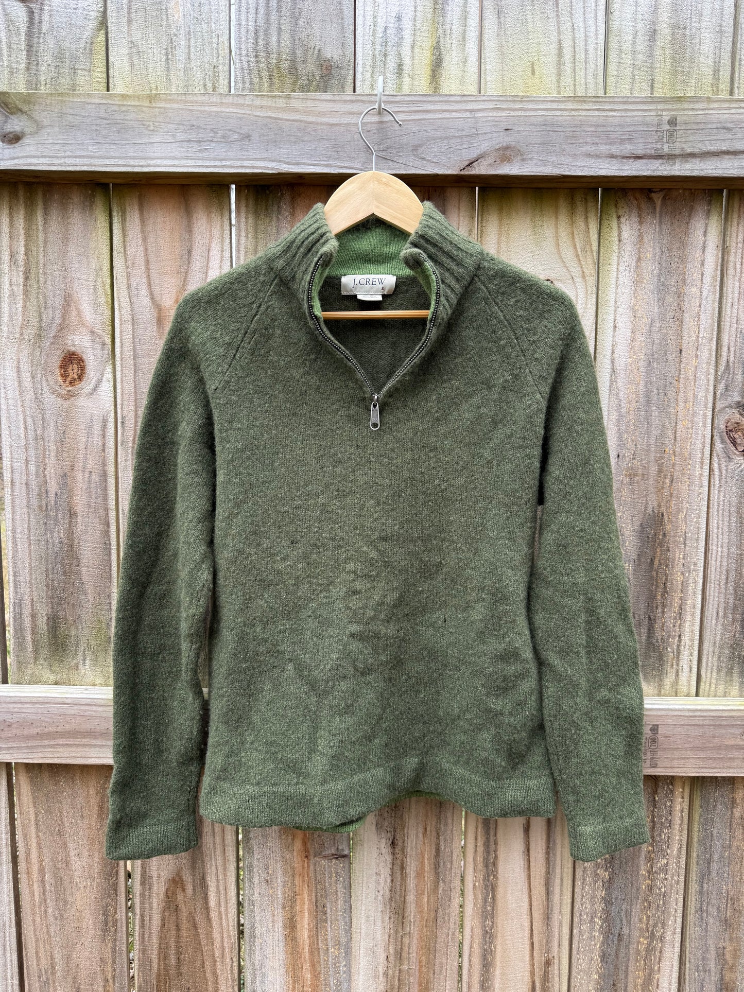 Vintage J.Crew Forest Green Wool Half-Zip Mock Neck Sweater Pullover