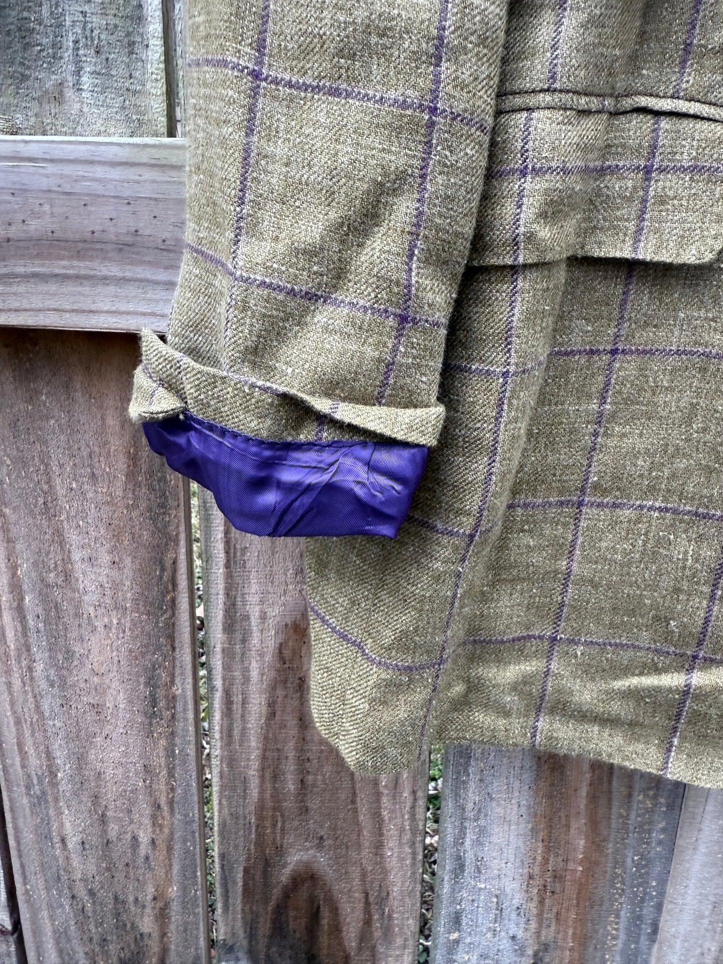 Vintage Paul Stuart Green Plaid Linen-Silk Tailored Blazer Jacket Made in Canada