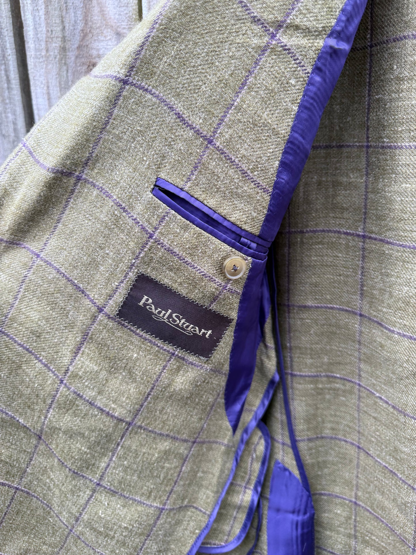 Vintage Paul Stuart Green Plaid Linen-Silk Tailored Blazer Jacket Made in Canada