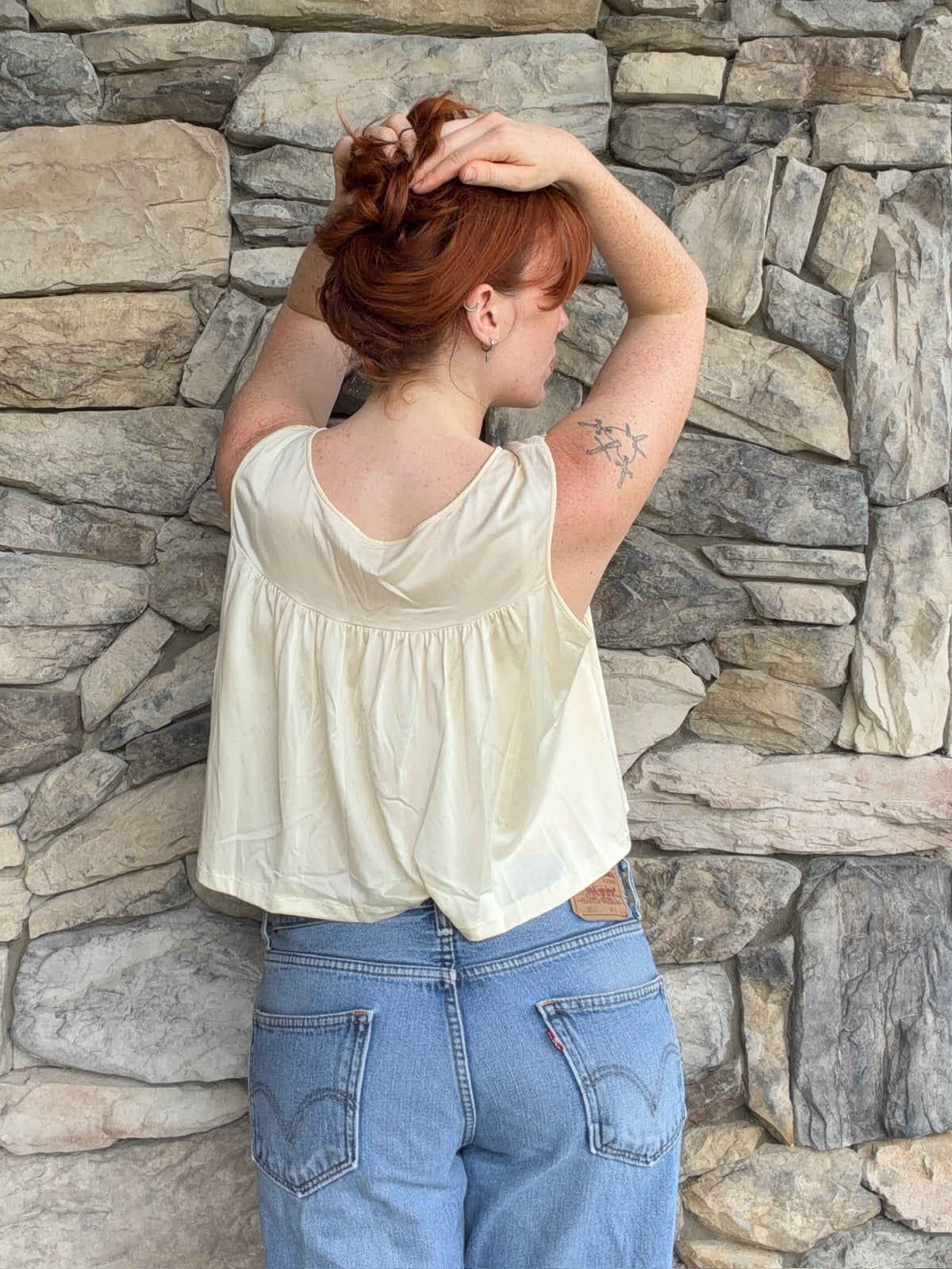 Reworked Vintage Buttercream Babydoll Top