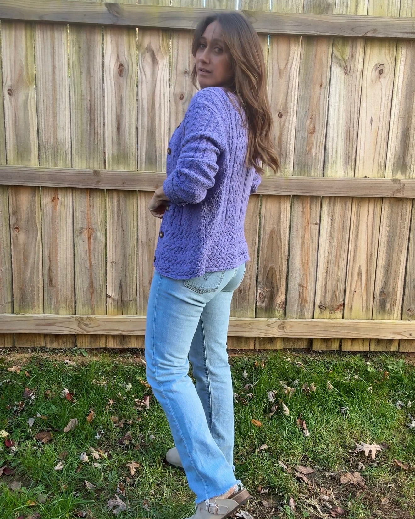 Vintage Periwinkle Cable-Knit Cardigan (Talbots, Made in USA) Purple Lavender