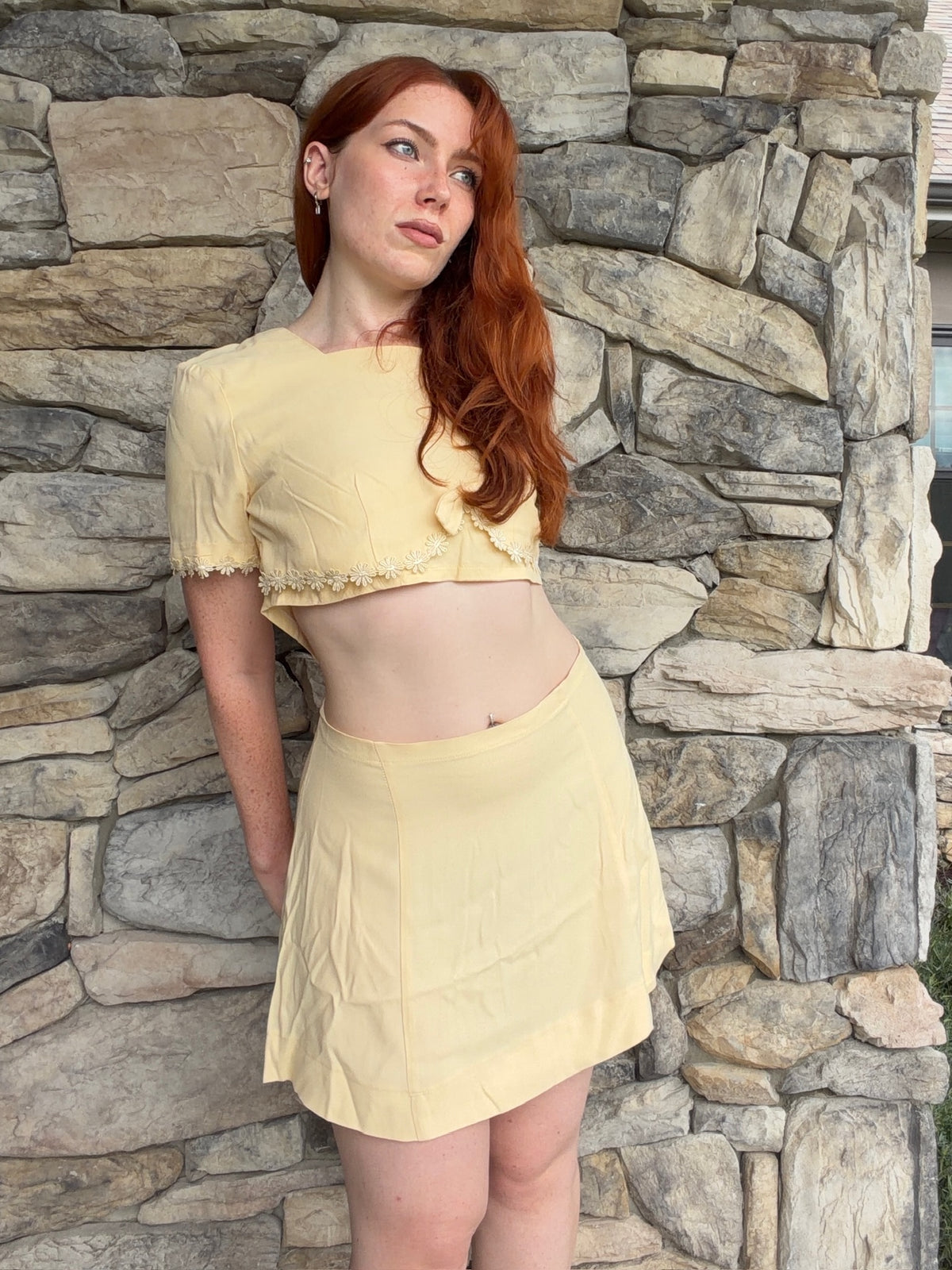 Reworked Vintage Buttercup Yellow Two-Piece Set