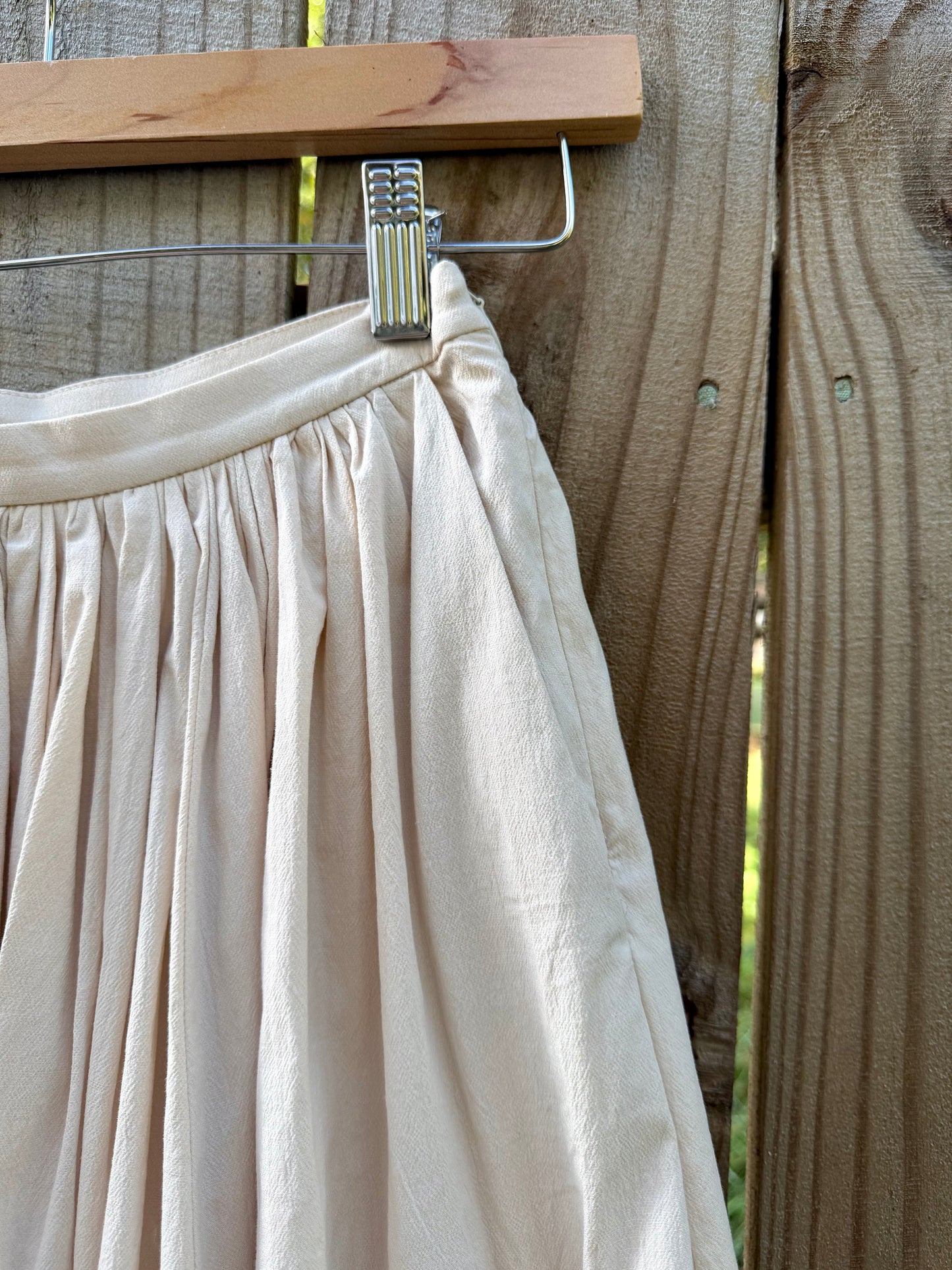 Ivory Textured Pleated Full Maxi Skirt
