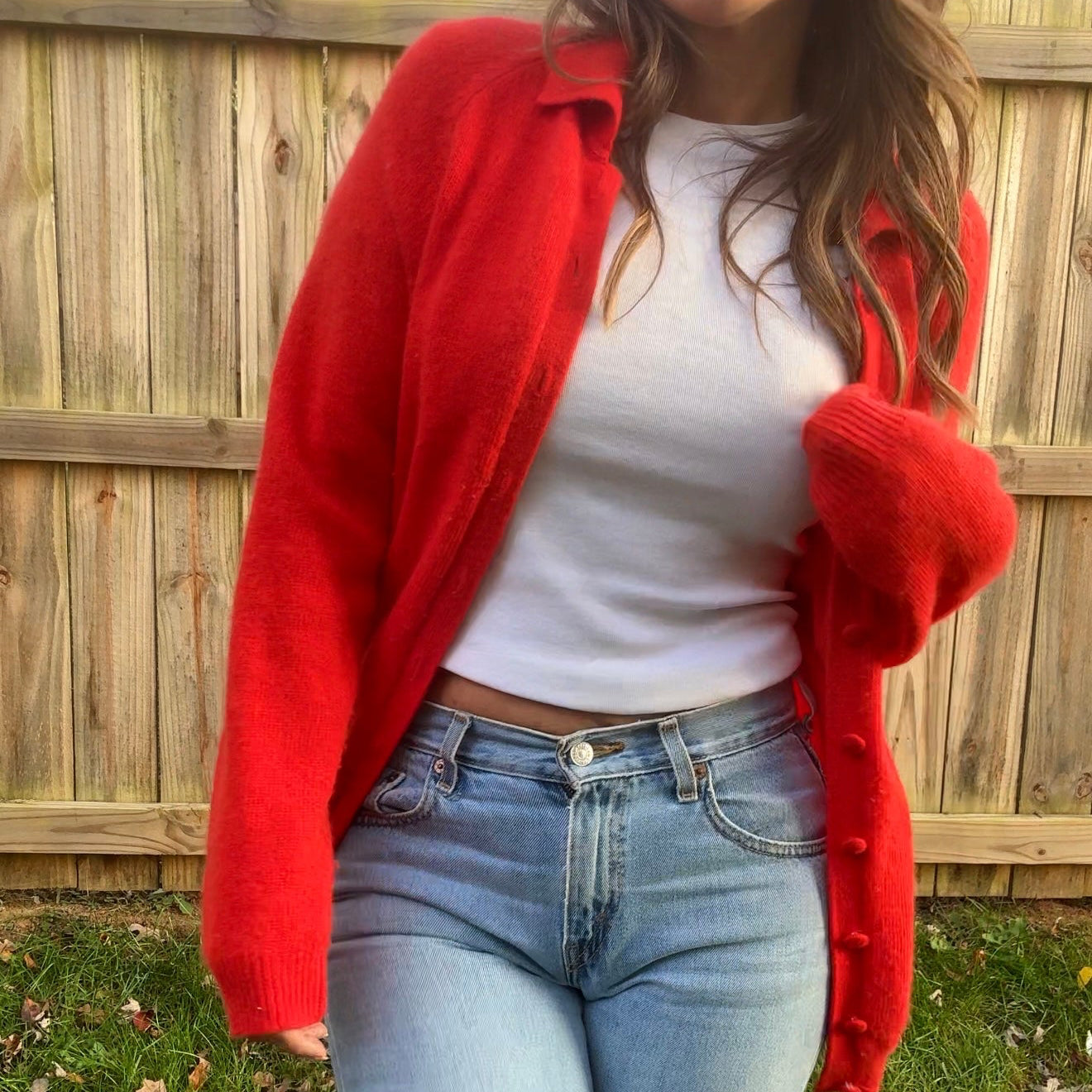 Vintage Christina Red Wool-Angora Cardigan (Made in Hong Kong)