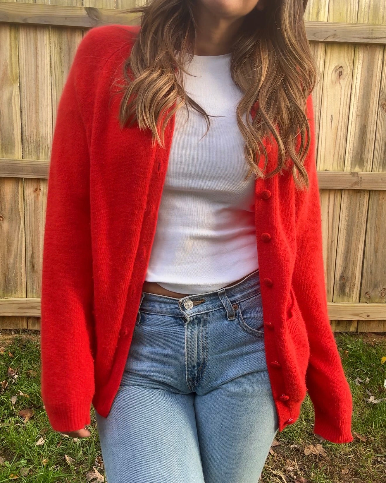Vintage Christina Red Wool-Angora Cardigan (Made in Hong Kong)