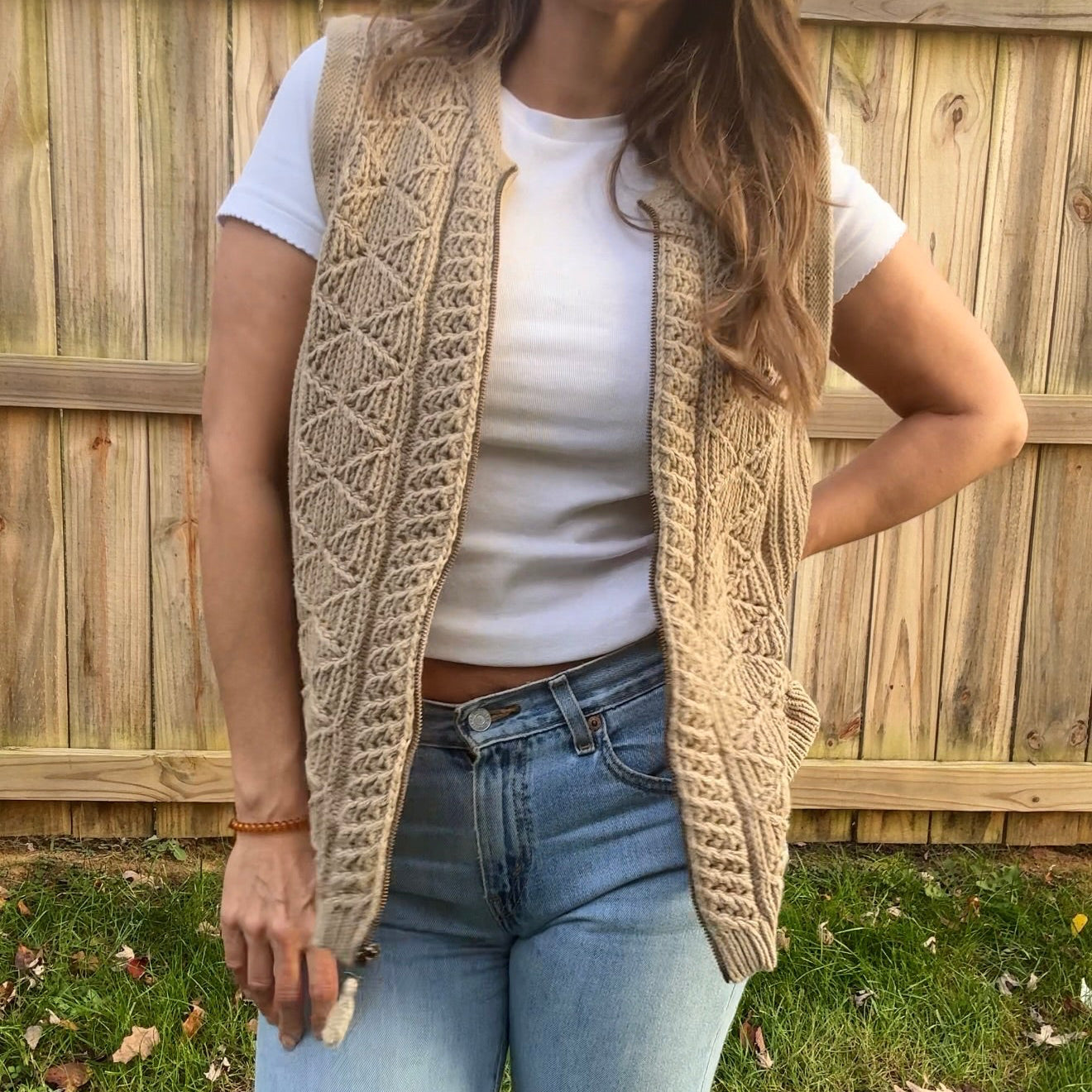 Vintage Woolrich Chunky Knit Zip Vest (Neutral Taupe)