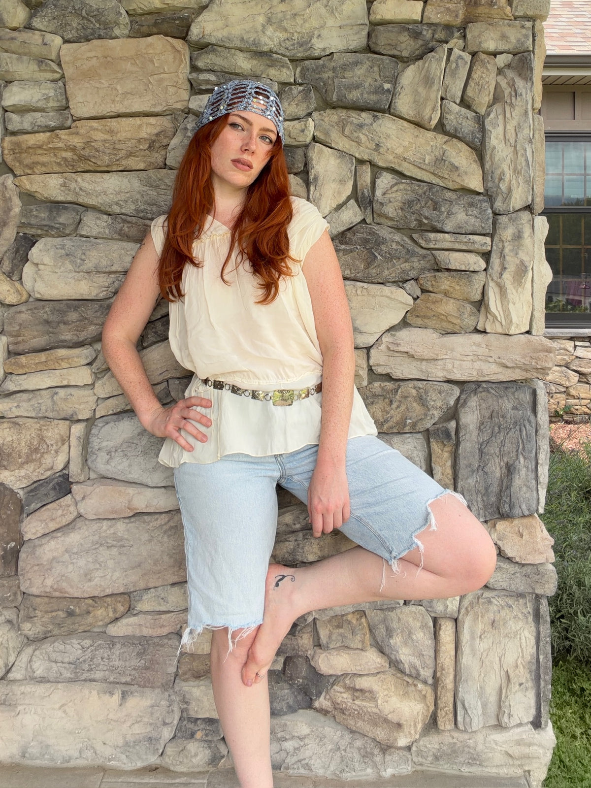 BCBG Max Azria Cream Silk Tiered Tunic Top