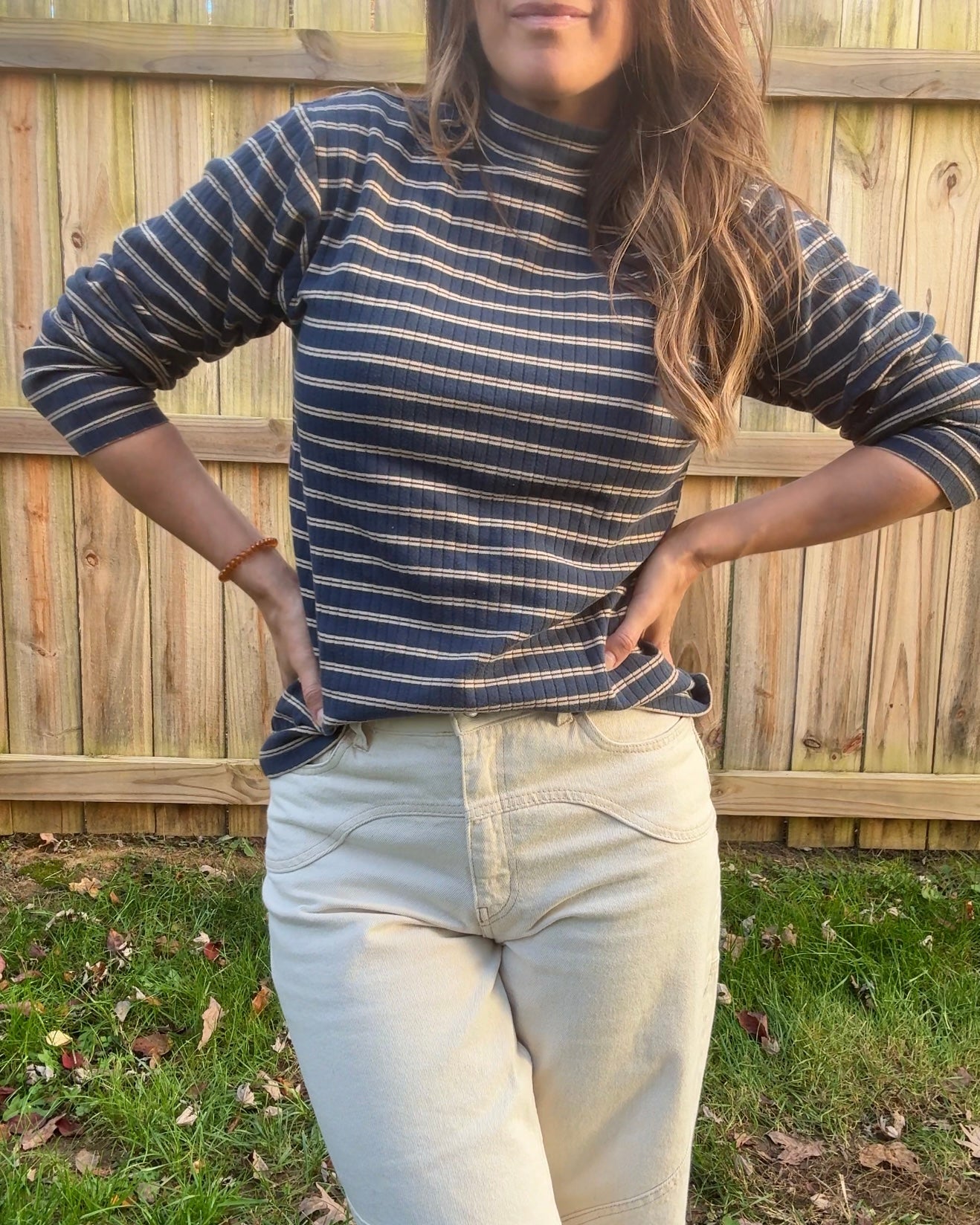 Vintage 90s Mountain Lake Ribbed Stripe Mockneck Tee