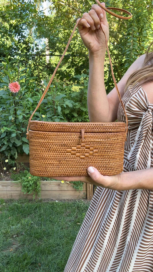 Rattan Crossbody Box Bag