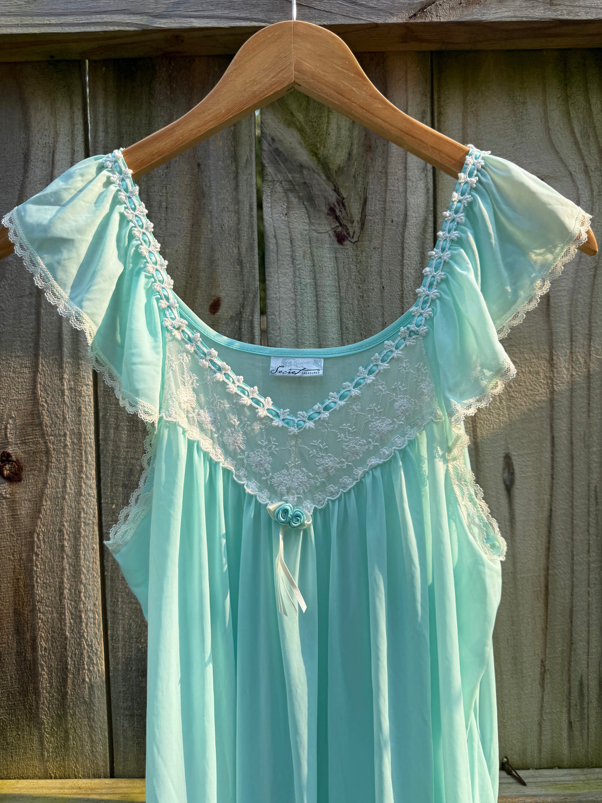 Vintage Secret Treasures Aqua Lace Chiffon Nightgown