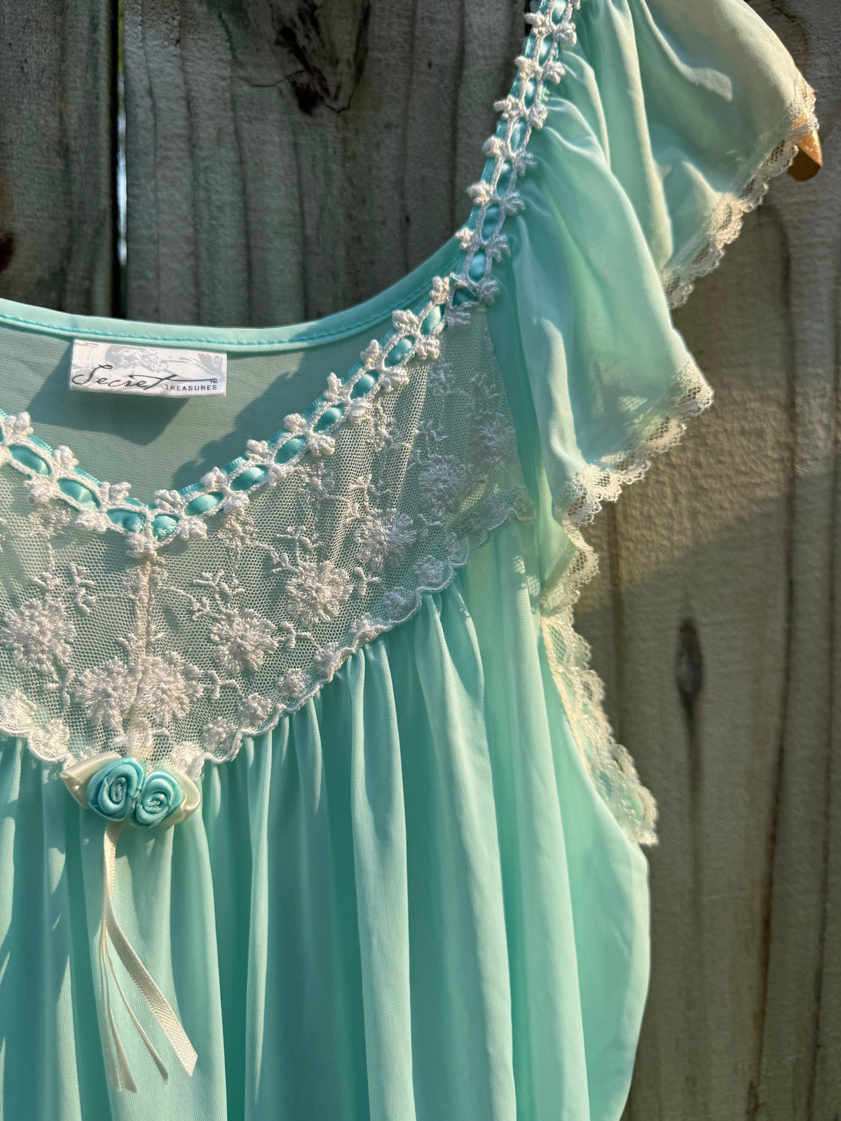 Vintage Secret Treasures Aqua Lace Chiffon Nightgown
