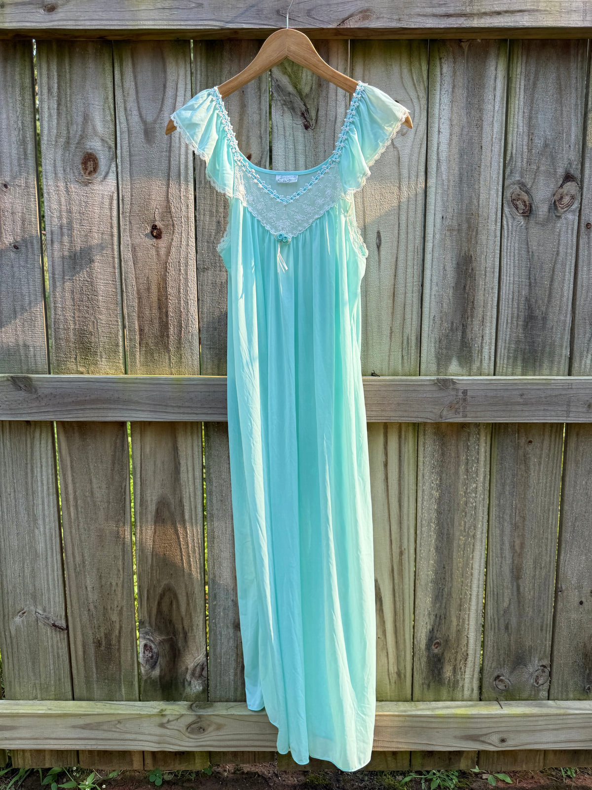 Vintage Secret Treasures Aqua Lace Chiffon Nightgown