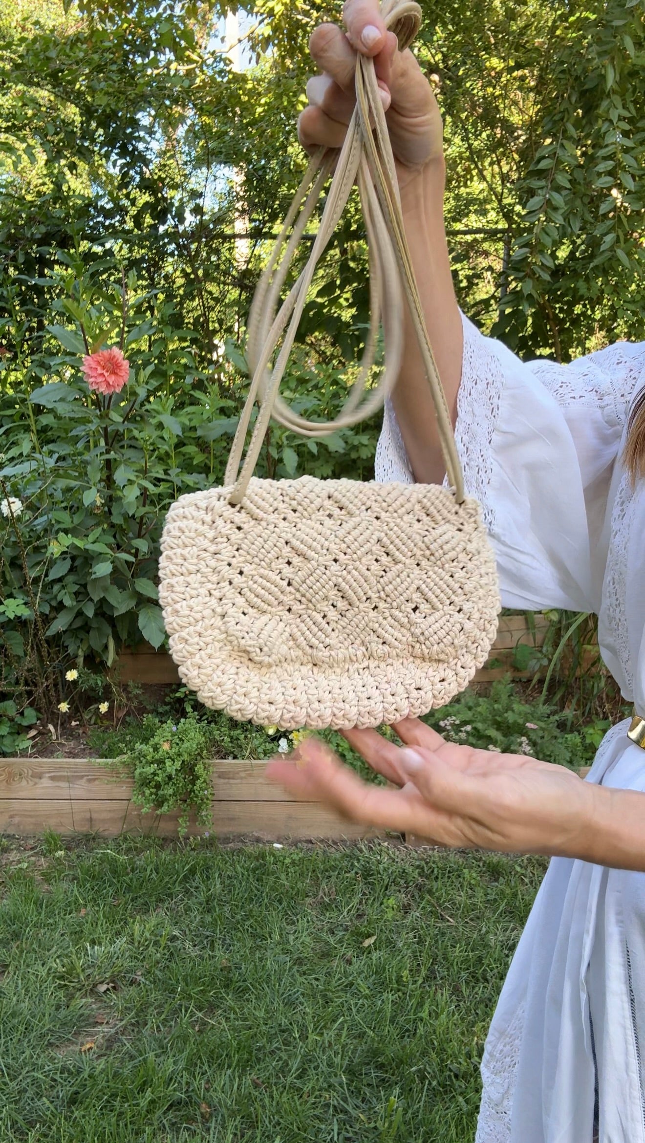 Cleobella Hand-Crochet Raffia Mini Bag with Leather Straps