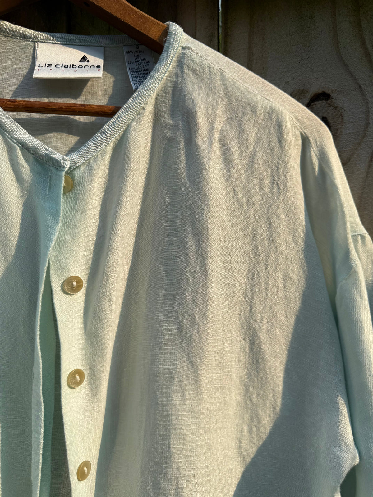 Liz Claiborne Hand Dyed Sea Glass Linen Blend Oversized Button Front Shirt