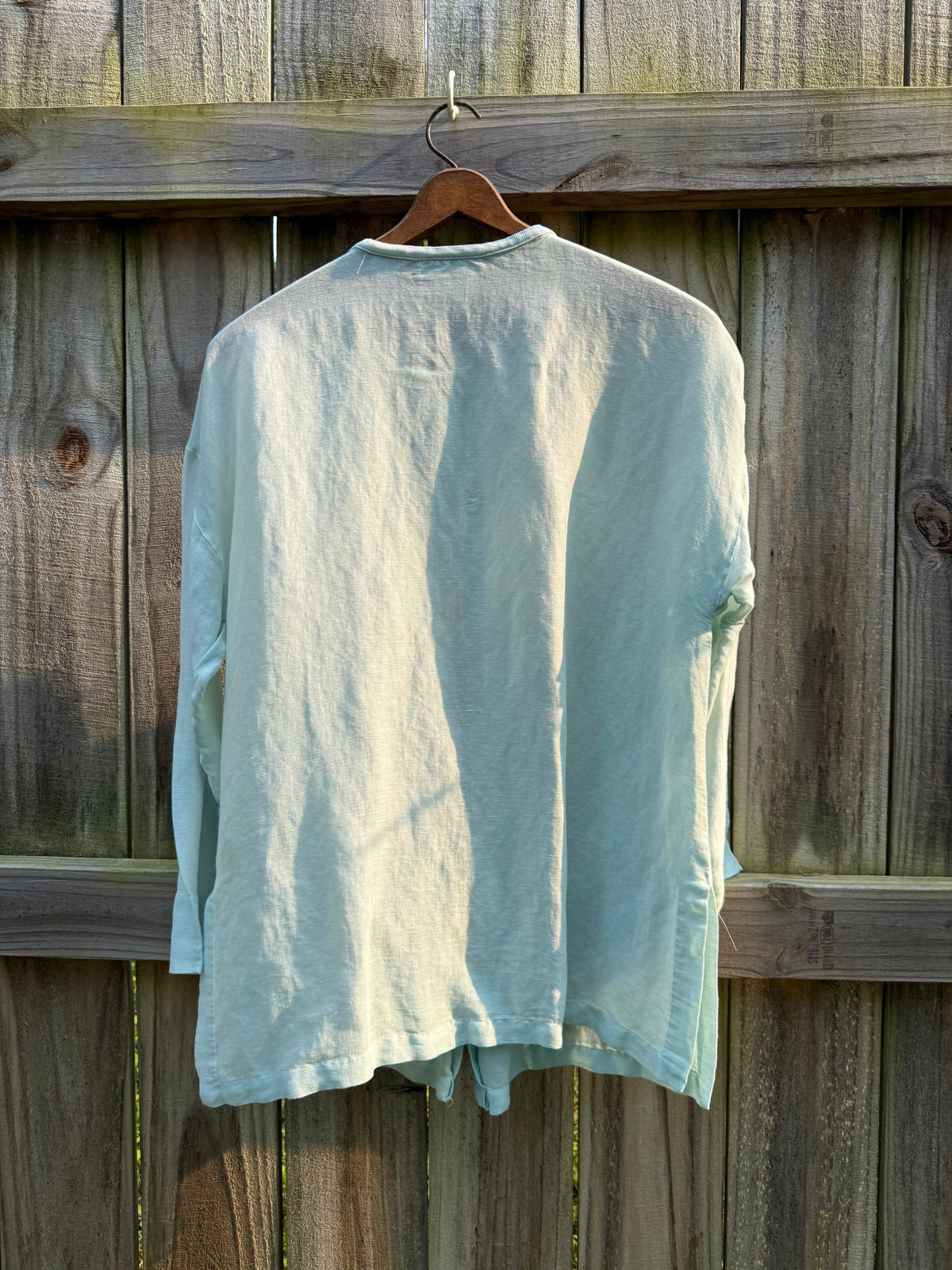 Liz Claiborne Hand Dyed Sea Glass Linen Blend Oversized Button Front Shirt