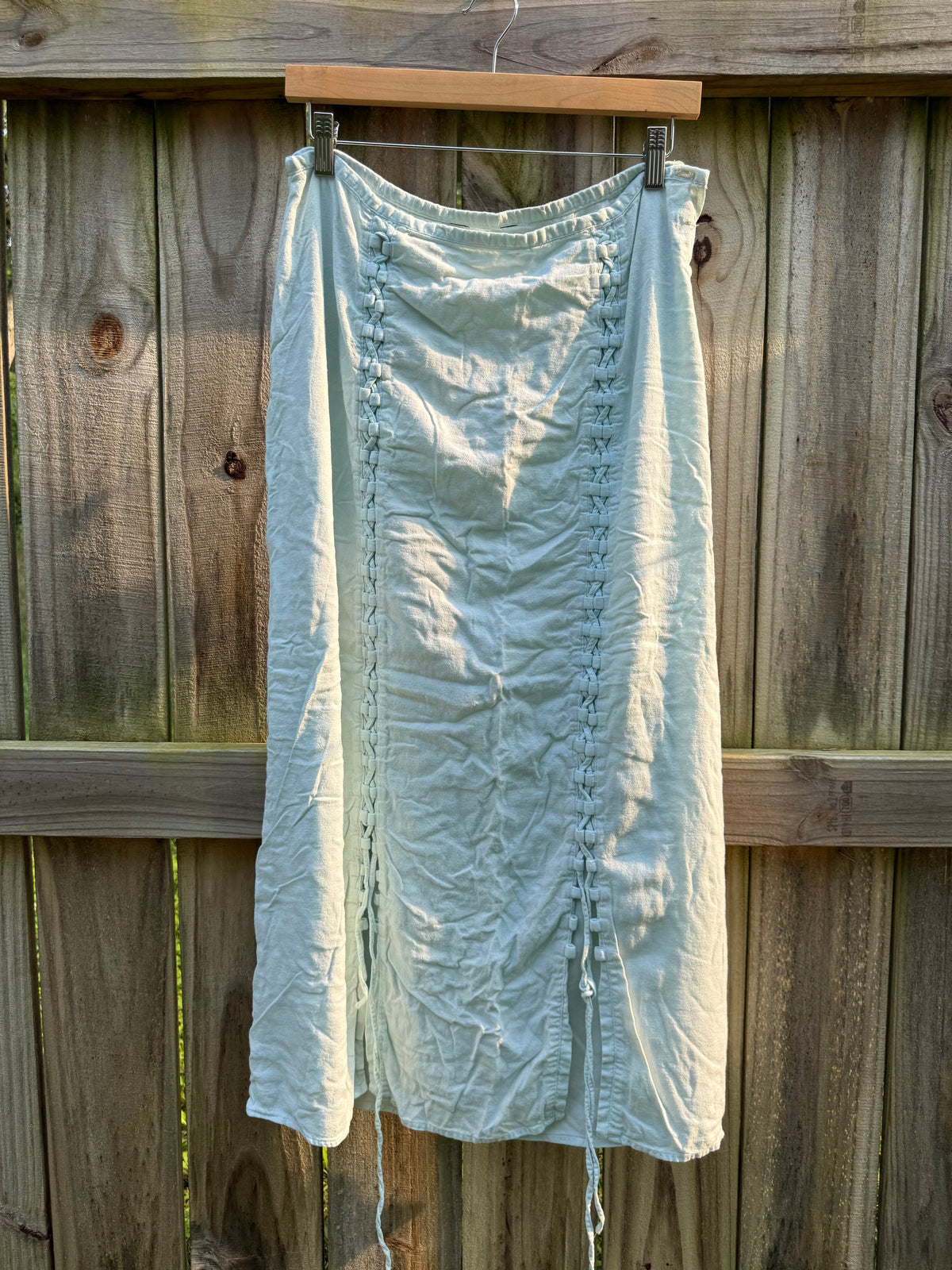 Hand Dyed Sea Glass Linen Lace-Up Maxi Skirt