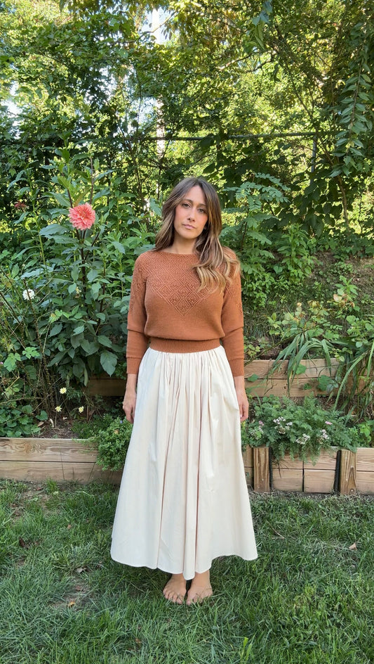 Ivory Textured Pleated Full Maxi Skirt