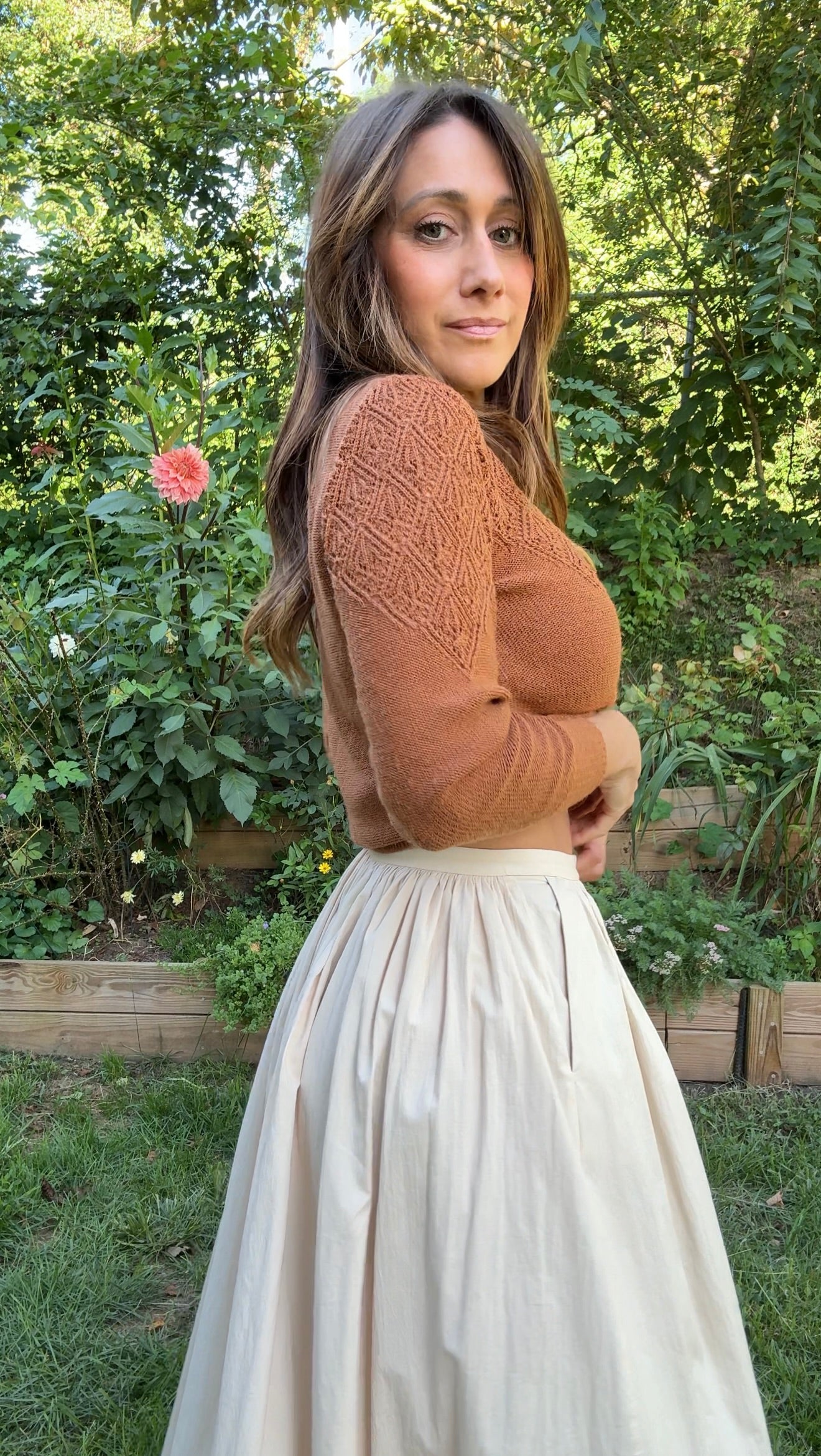 Ivory Textured Pleated Full Maxi Skirt