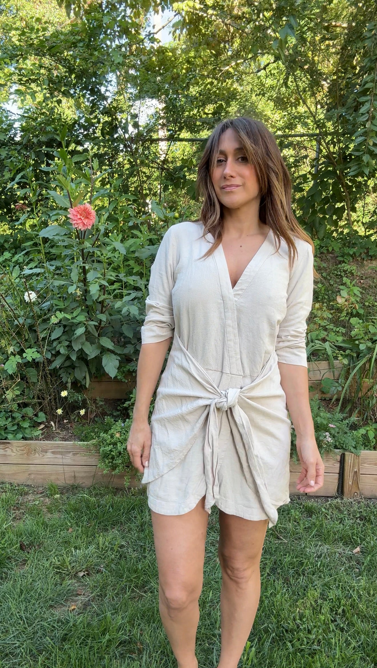 L’Academie Oat Linen-Blend Wrap Dress