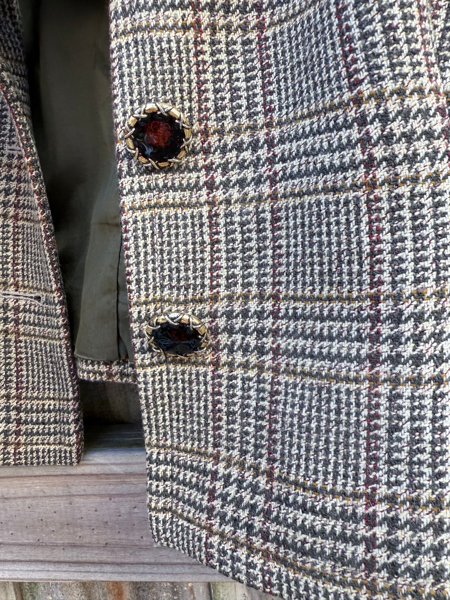 Vintage Ungaro Cropped Plaid Wool Jacket with Leopard Collar