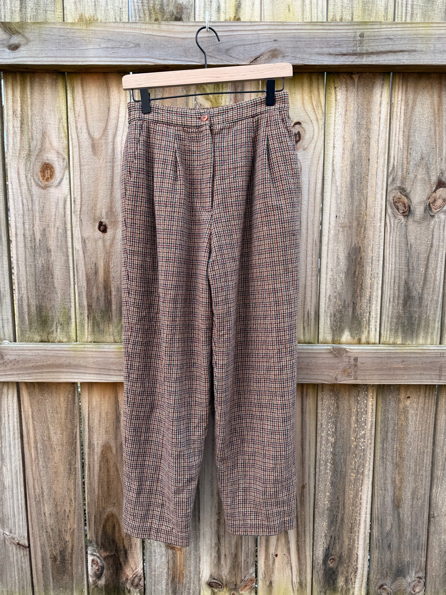 Vintage Joan Leslie Plaid Wool Trousers / Cropped Tailored Pants / 90s Minimal Prep