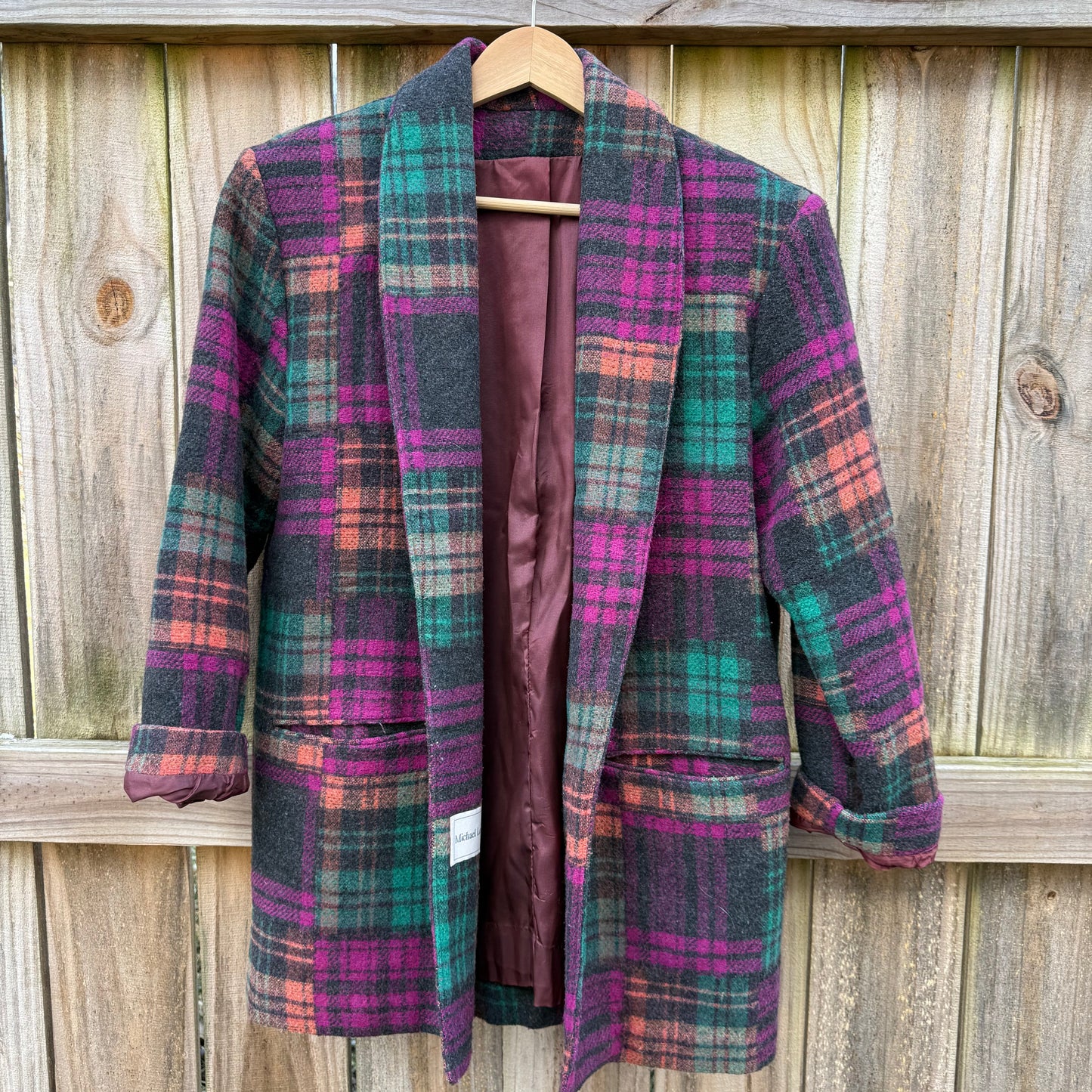 Vintage Michael Lewis Plaid Wool Coat