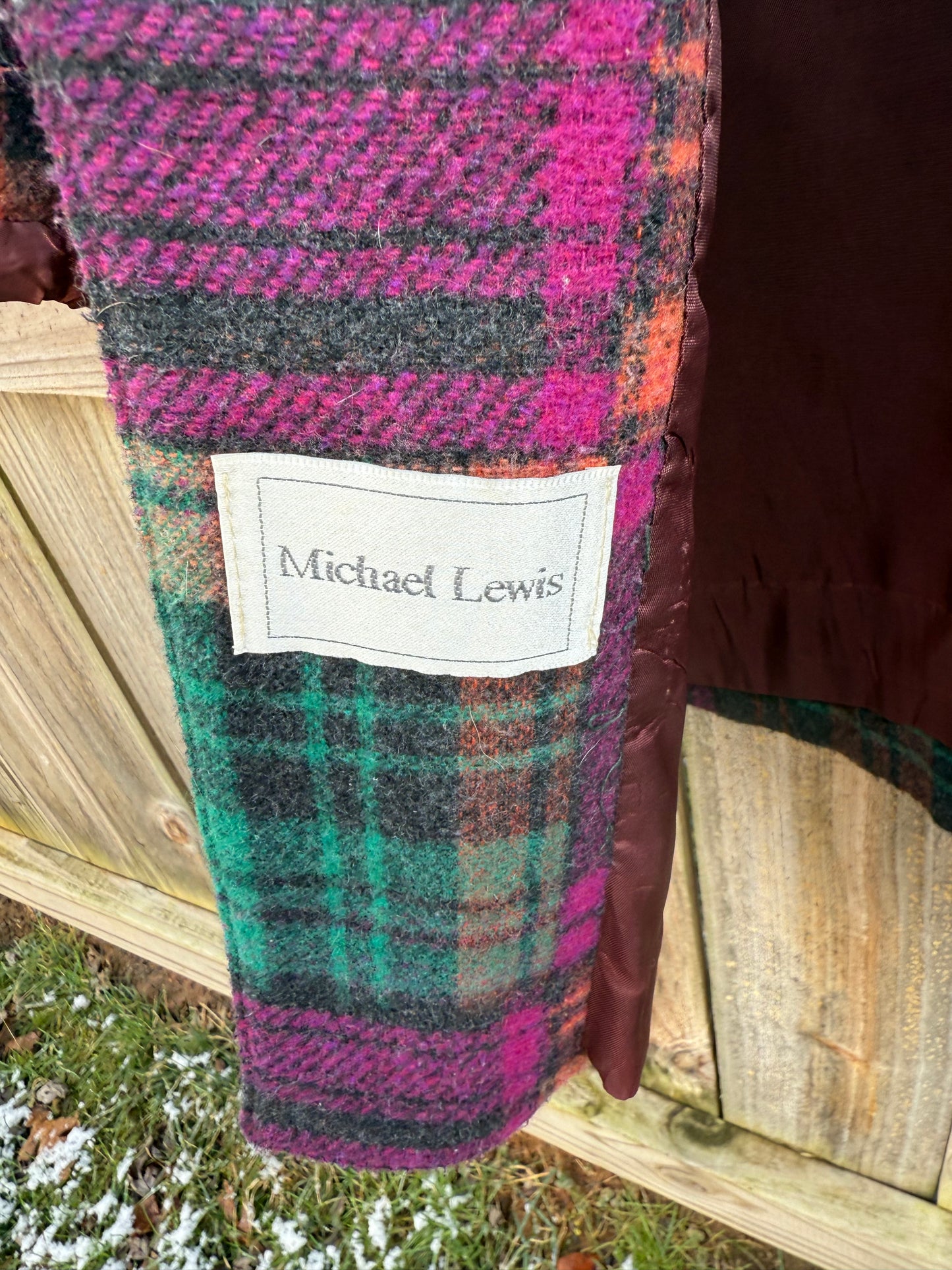 Vintage Michael Lewis Plaid Wool Coat