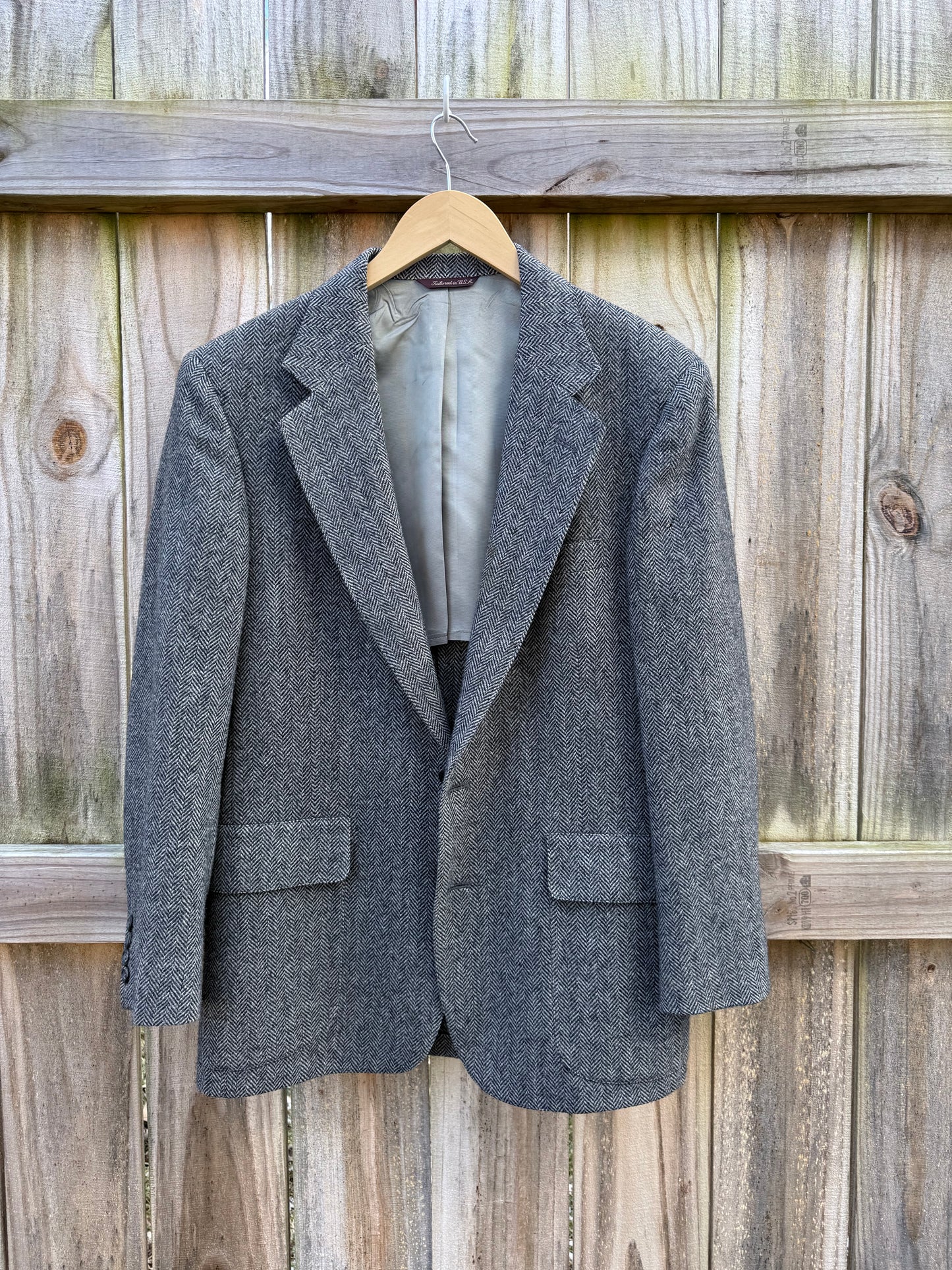 Vintage Gray Herringbone Wool Blazer