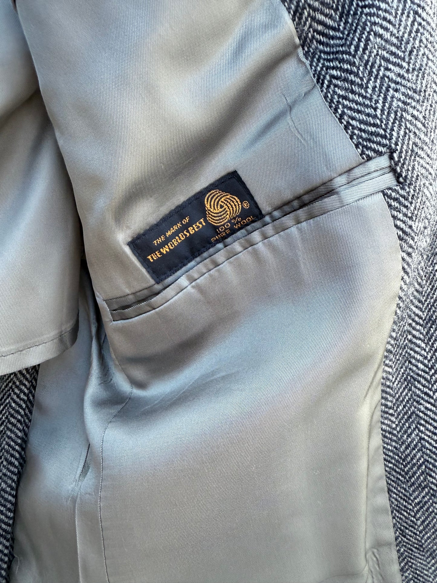 Vintage Gray Herringbone Wool Blazer