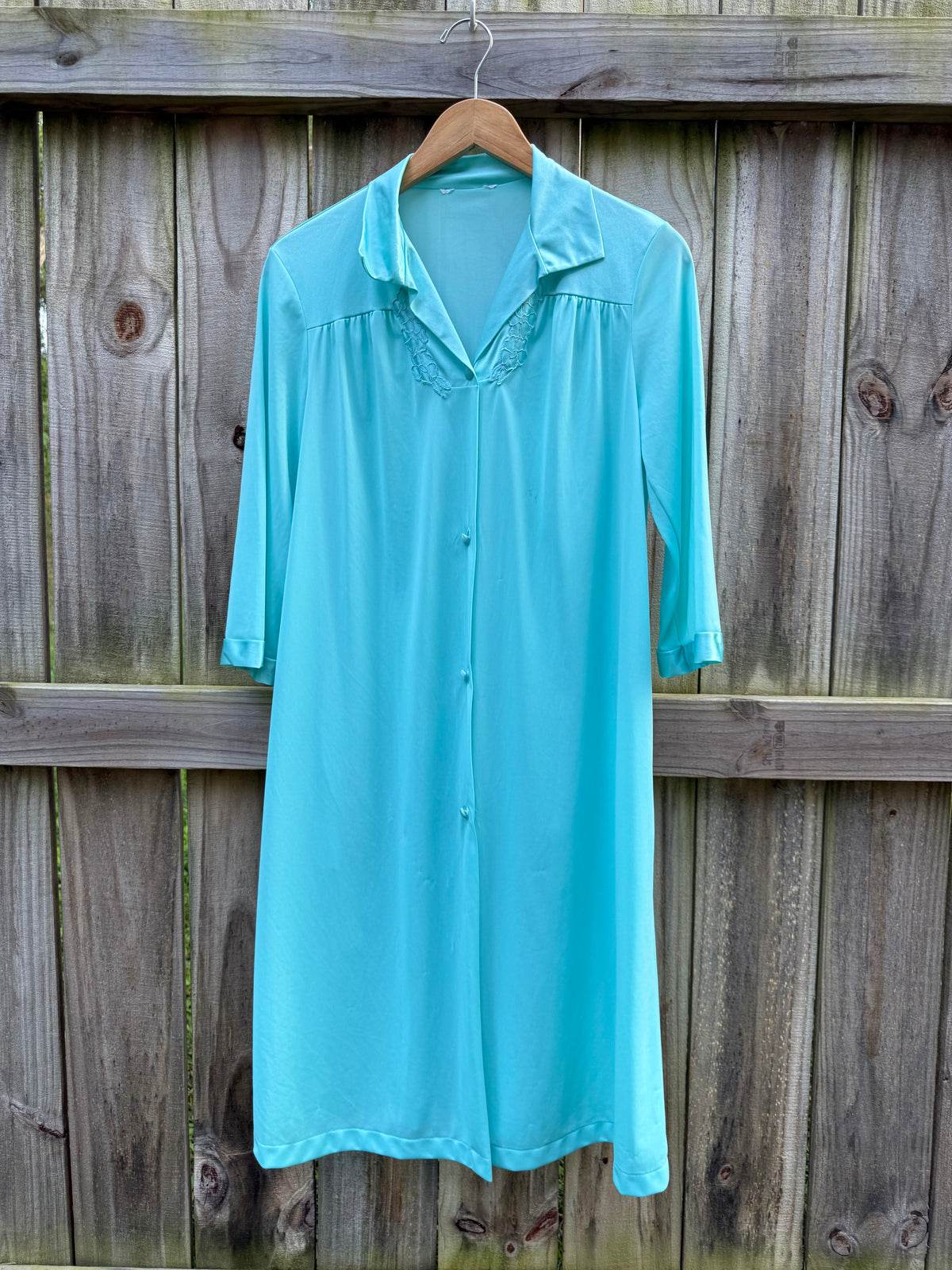 Vintage Tiffany Blue Lace Trim House Dress / Retro Sleepwear