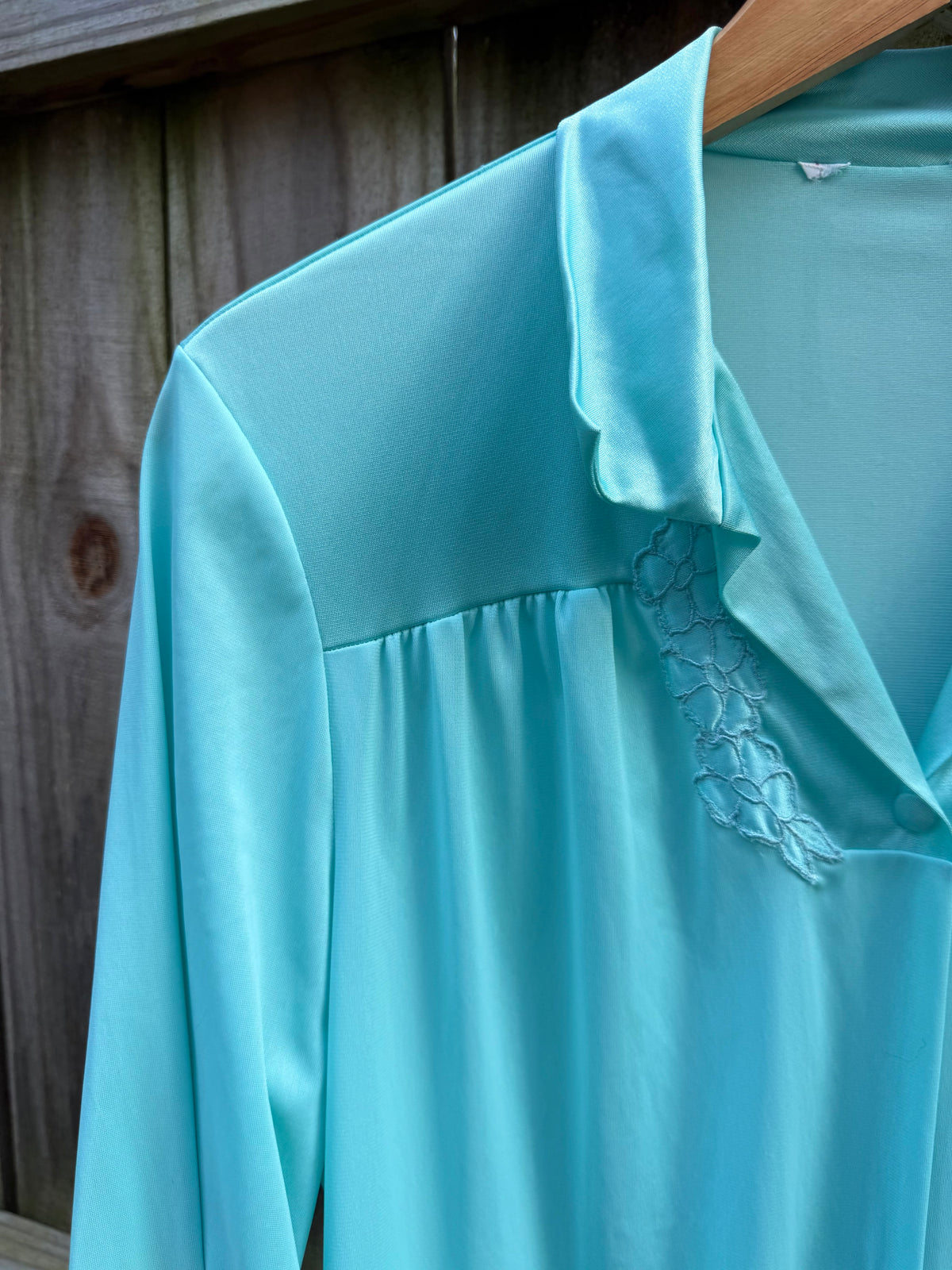 Vintage Tiffany Blue Lace Trim House Dress / Retro Sleepwear