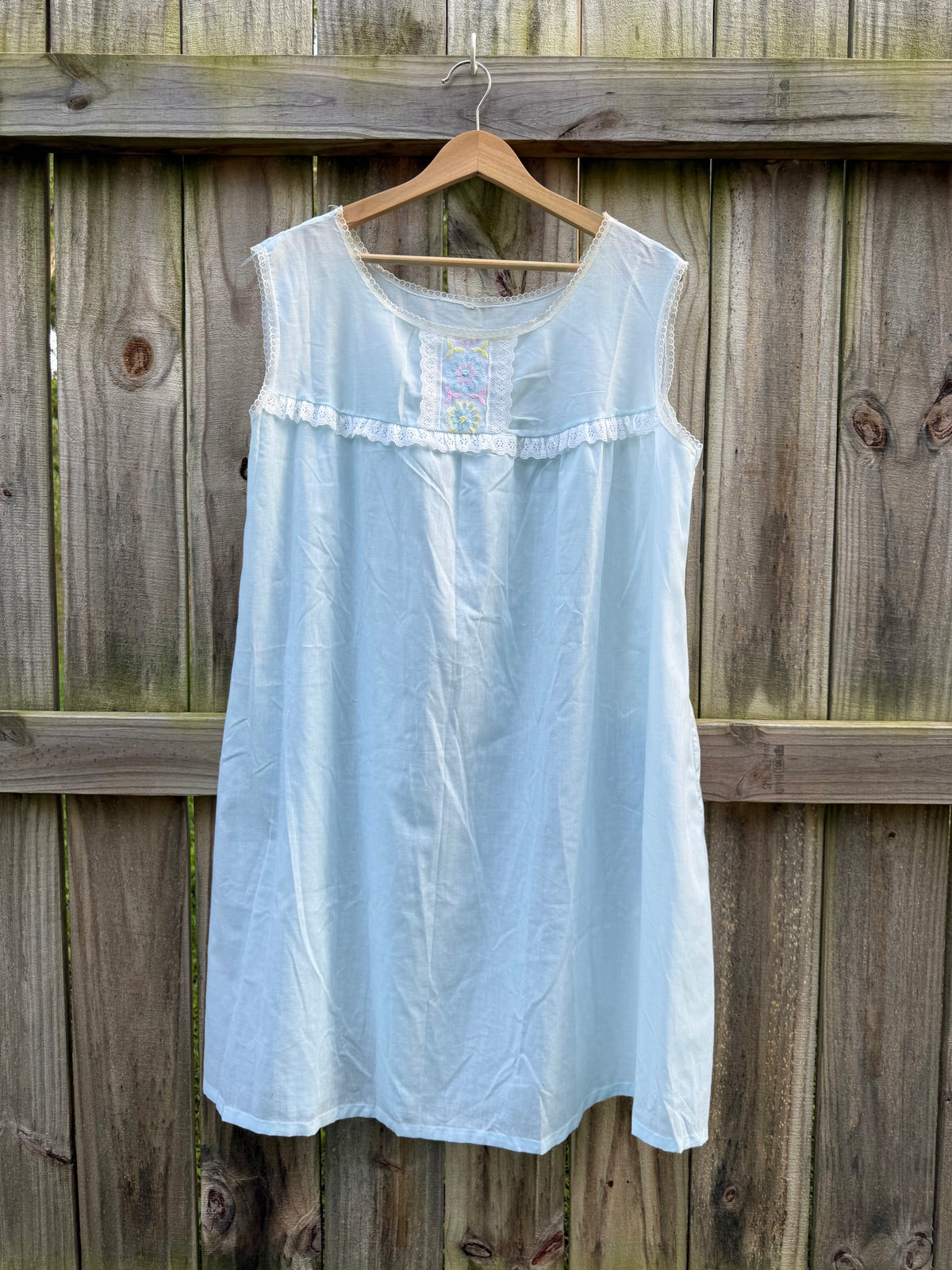 Reworked Vintage Embroidered Cotton Babydoll House Dress Powder Blue