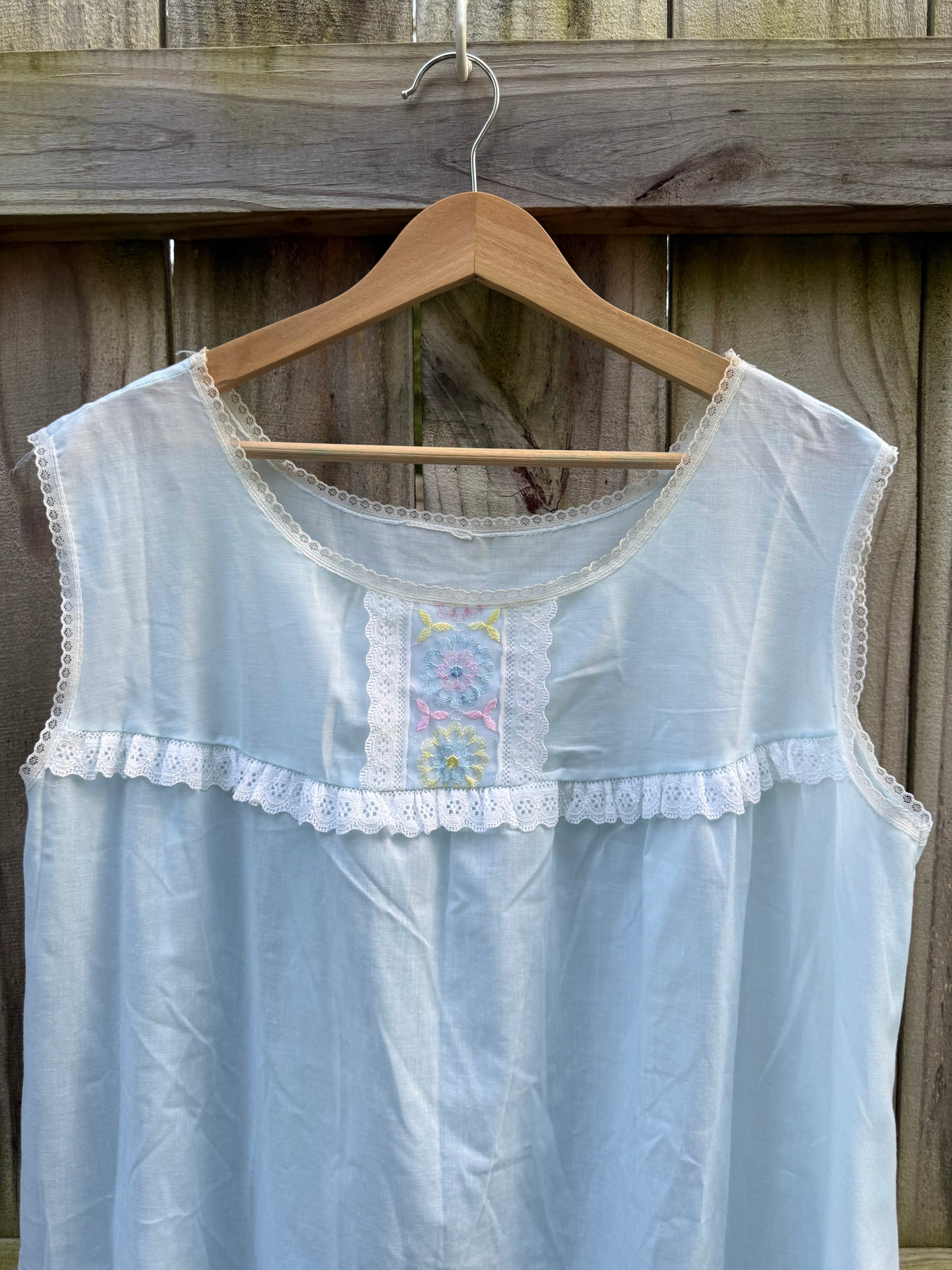 Reworked Vintage Embroidered Cotton Babydoll House Dress Powder Blue