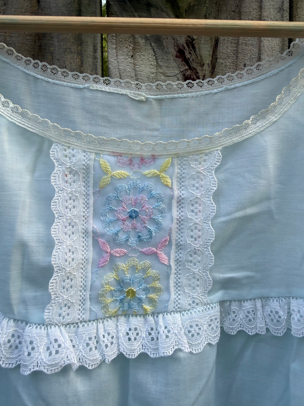 Reworked Vintage Embroidered Cotton Babydoll House Dress Powder Blue