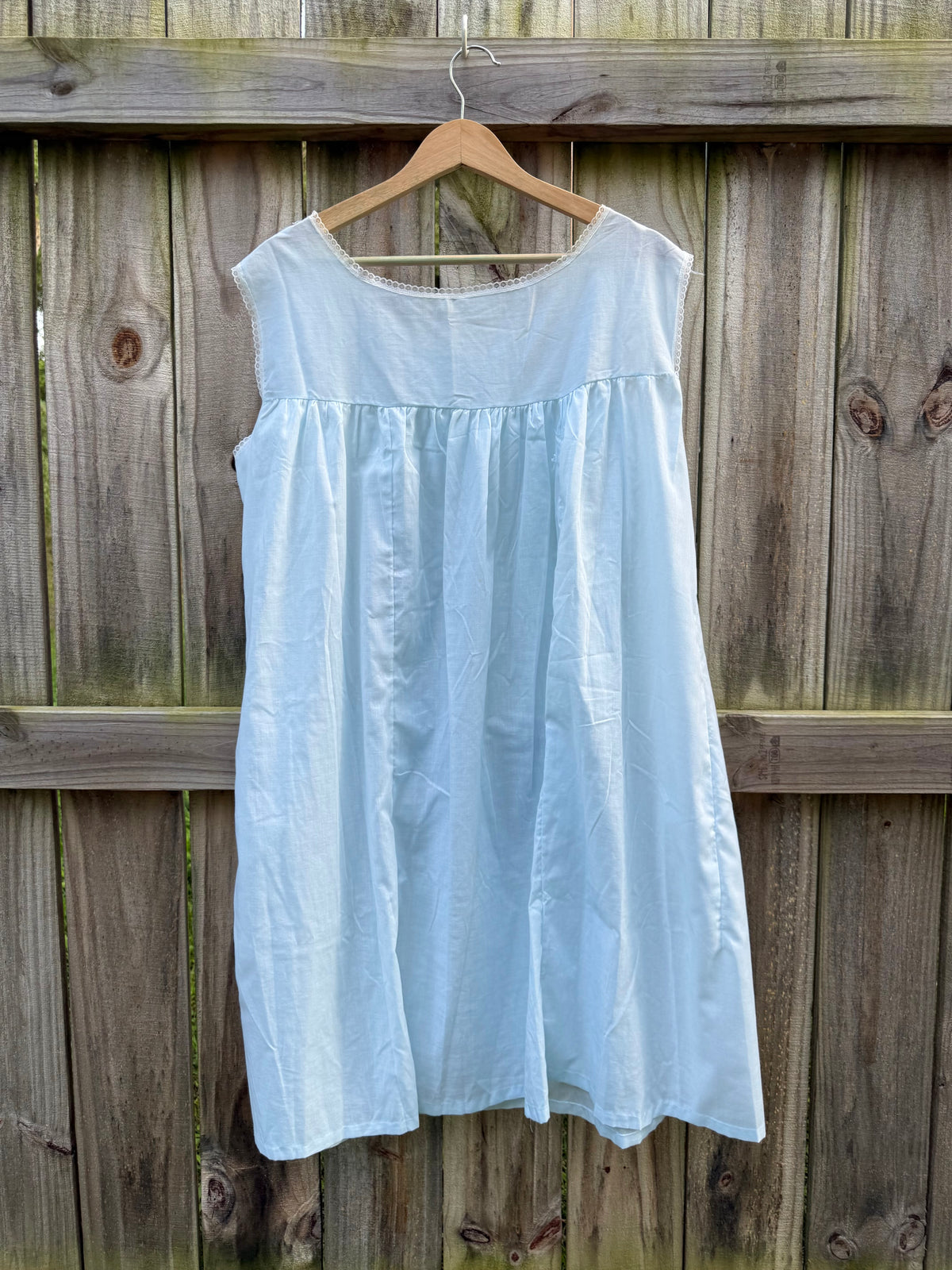 Reworked Vintage Embroidered Cotton Babydoll House Dress Powder Blue