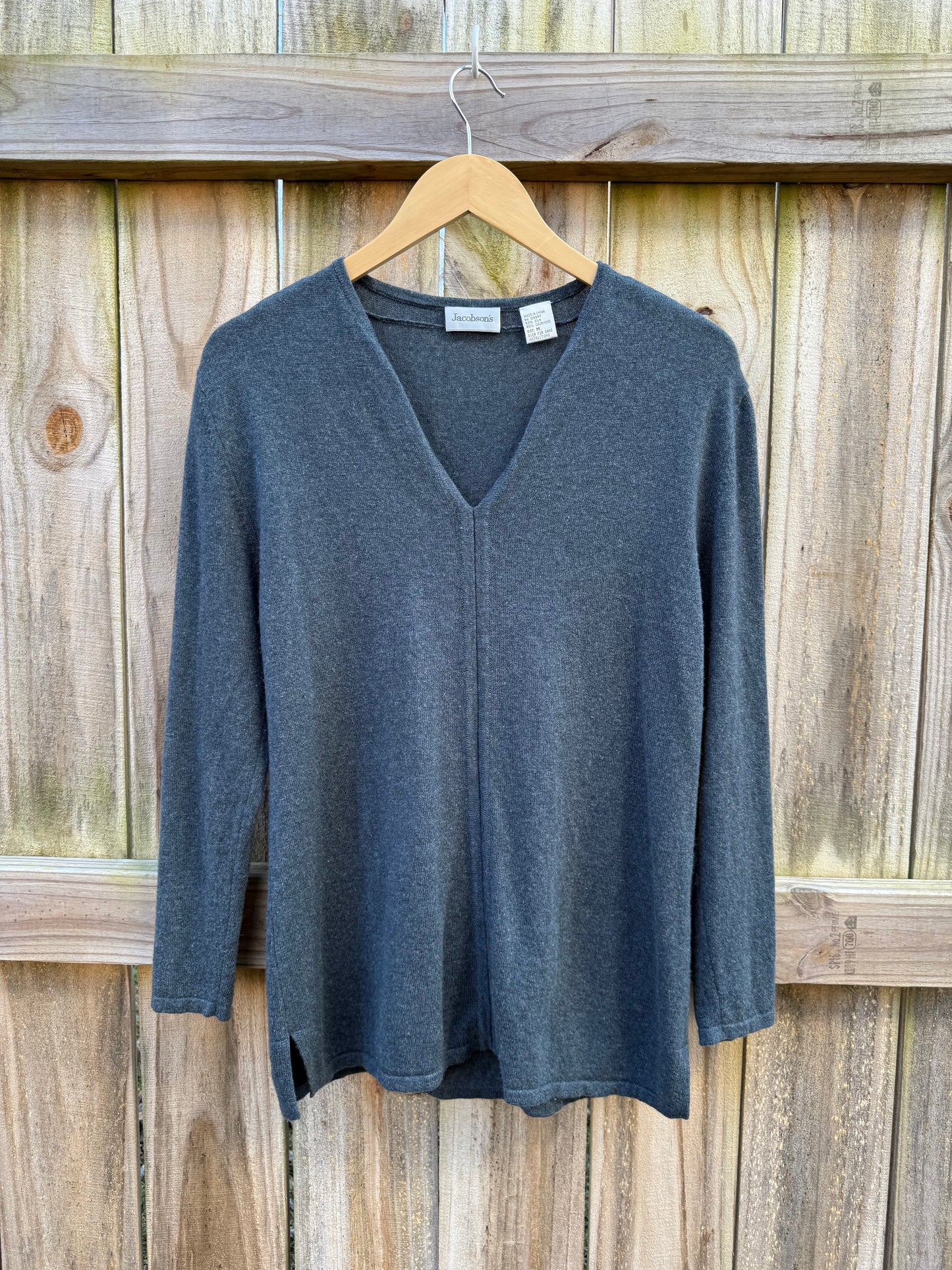 Vintage Jacobson’s Charcoal Cashmere Blend V-Neck Sweater