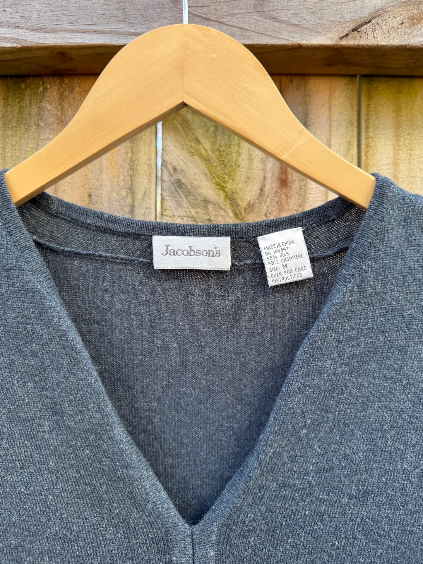 Vintage Jacobson’s Charcoal Cashmere Blend V-Neck Sweater