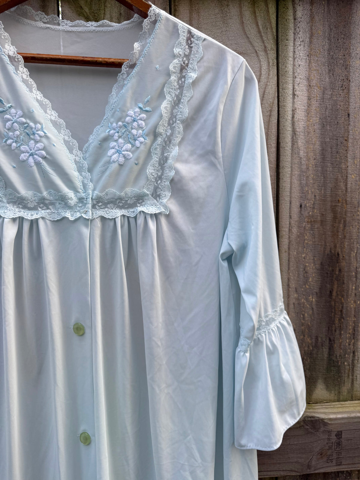 Vintage Embroidered Blue Peignoir Nightgown
