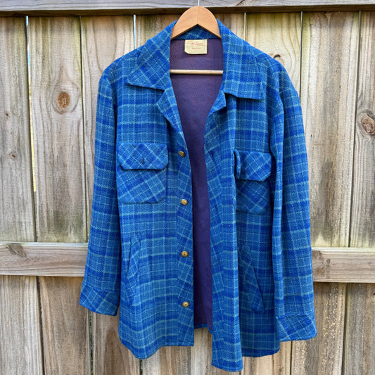 Vintage Blue Plaid Wool Utility Jacket Handmade Shacked