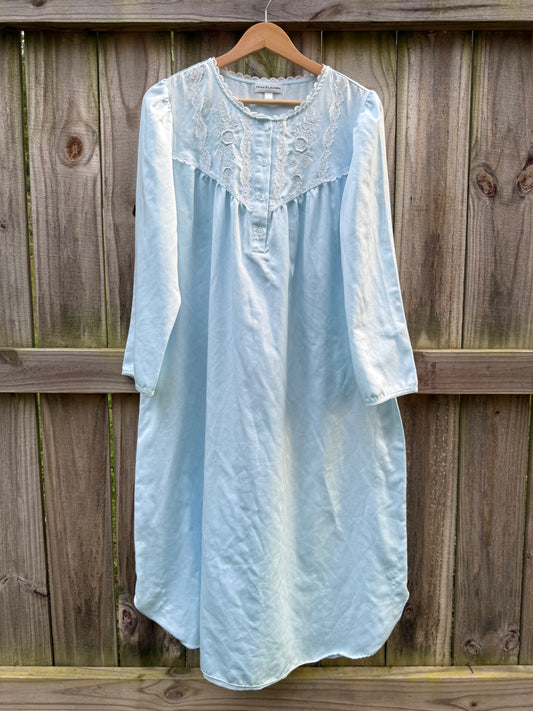 90s Miss Elaine Powder Blue Embroidered Nightgown